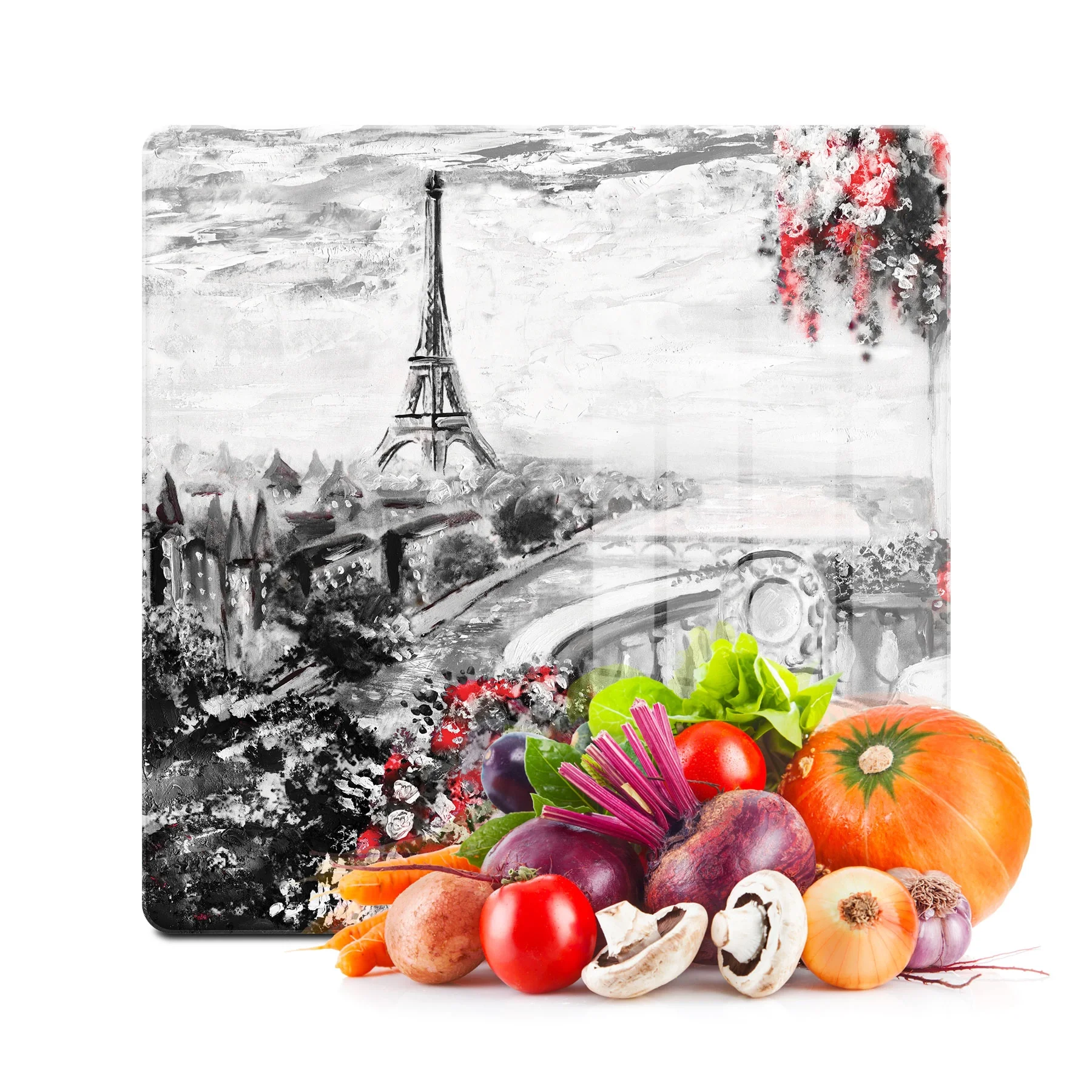Decovetro Cam Kesme Tahtası ve Sunumluk Kare Love Paris Desenli 30x30 Cm