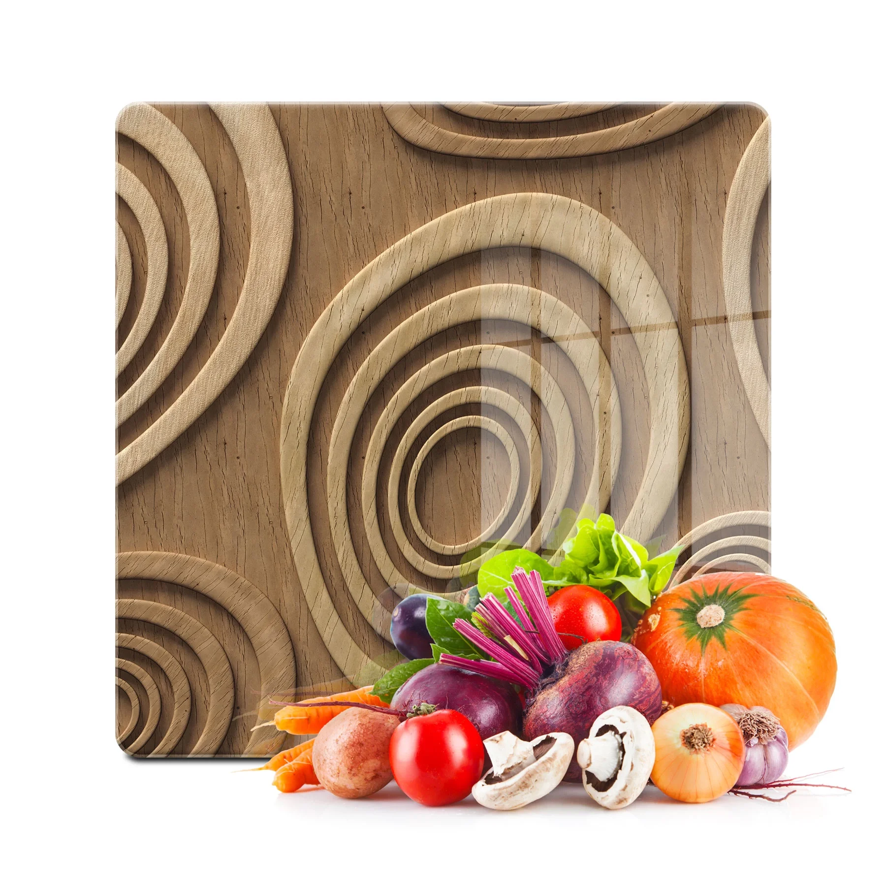 Decovetro Cam Kesme Tahtası ve Sunumluk Kare Ahşap Desenli 30x30 Cm