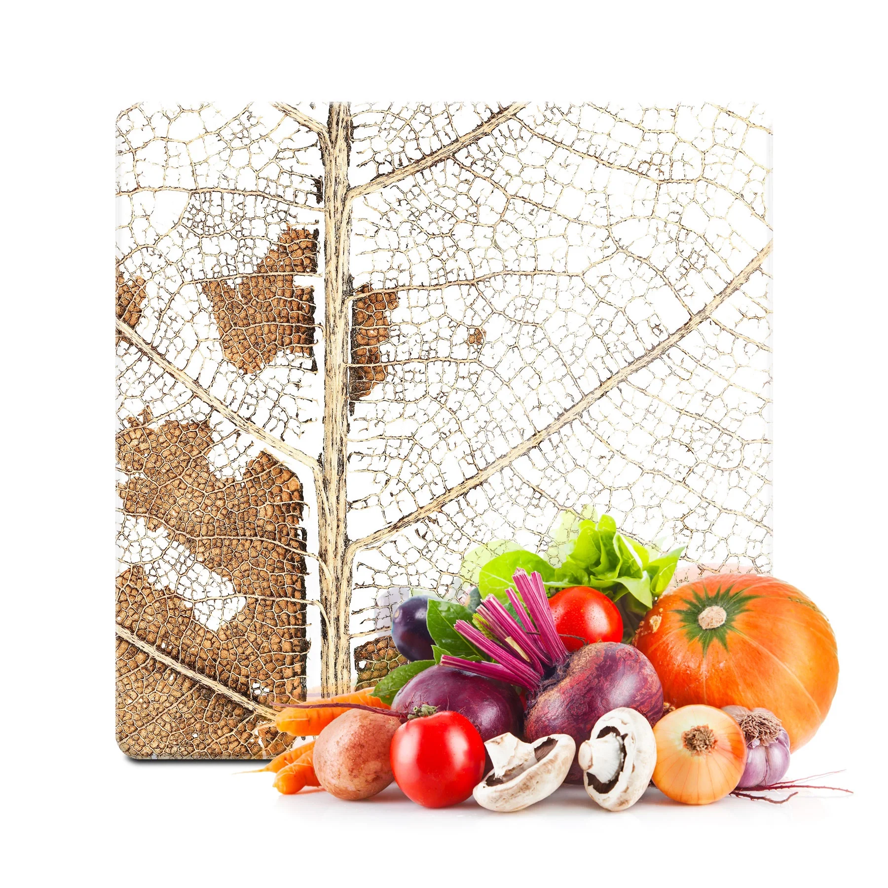 Decovetro Cam Kesme Tahtası ve Sunumluk Kare Sonbahar Yaprak Desenli 30x30 Cm