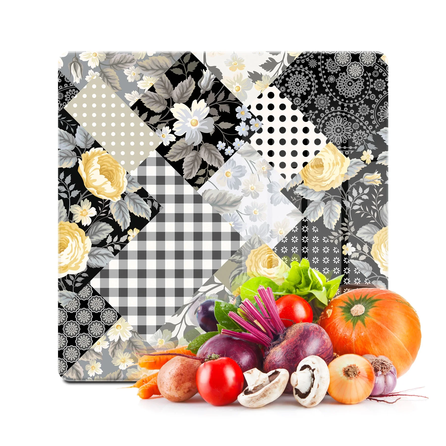 Decovetro Cam Kesme Tahtası ve Sunumluk Kare Vintage Kare Desenli 30x30 Cm