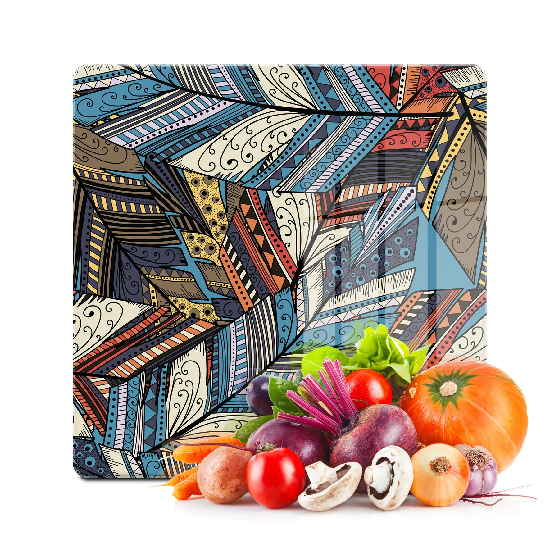 Decovetro Cam Kesme Tahtası ve Sunumluk Kare Karışık Desenli 30x30 Cm