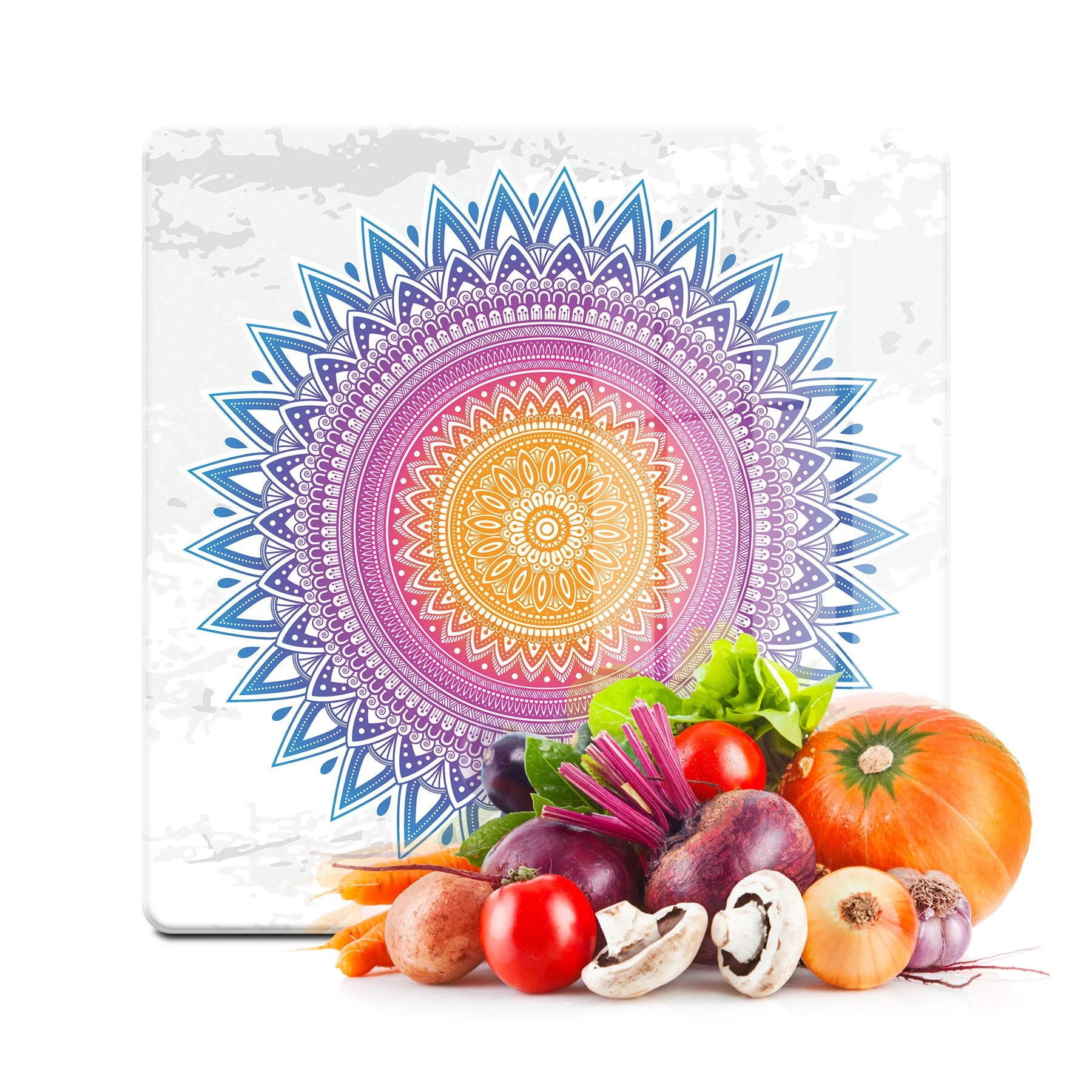 Decovetro Cam Kesme Tahtası ve Sunumluk Kare Beyaz Mandala Desenli 30x30 Cm