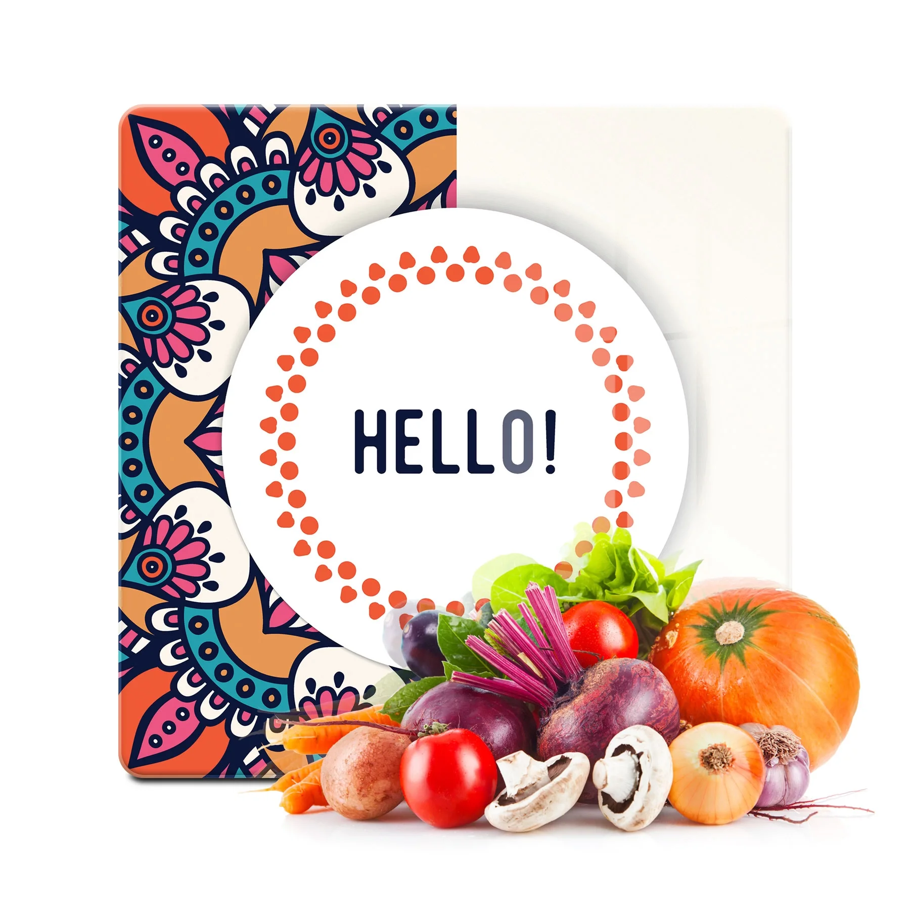 Decovetro Cam Kesme Tahtası ve Sunumluk Kare Hello Desenli 30x30 Cm