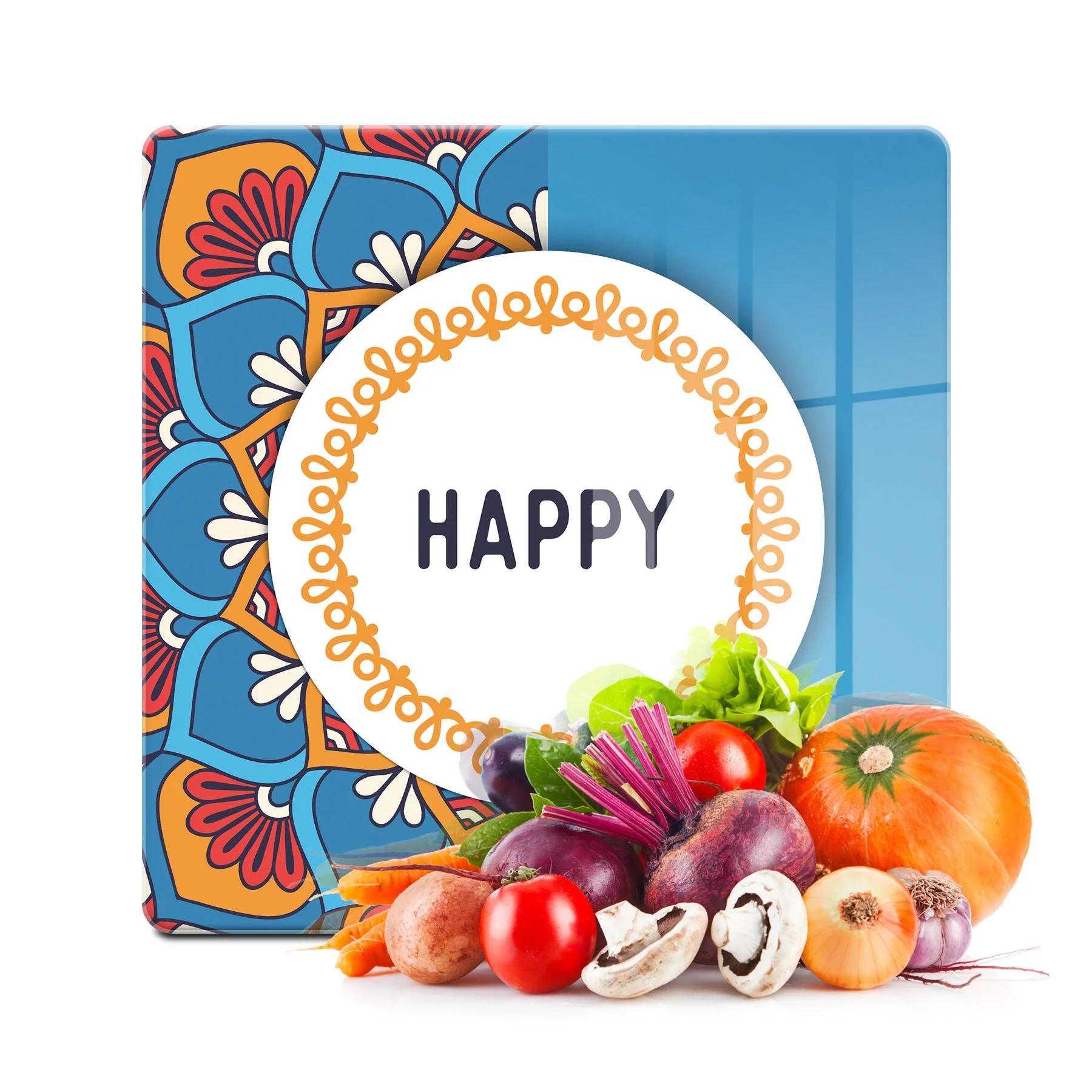 Decovetro Cam Kesme Tahtası ve Sunumluk Kare Happy Desenli 30x30 Cm