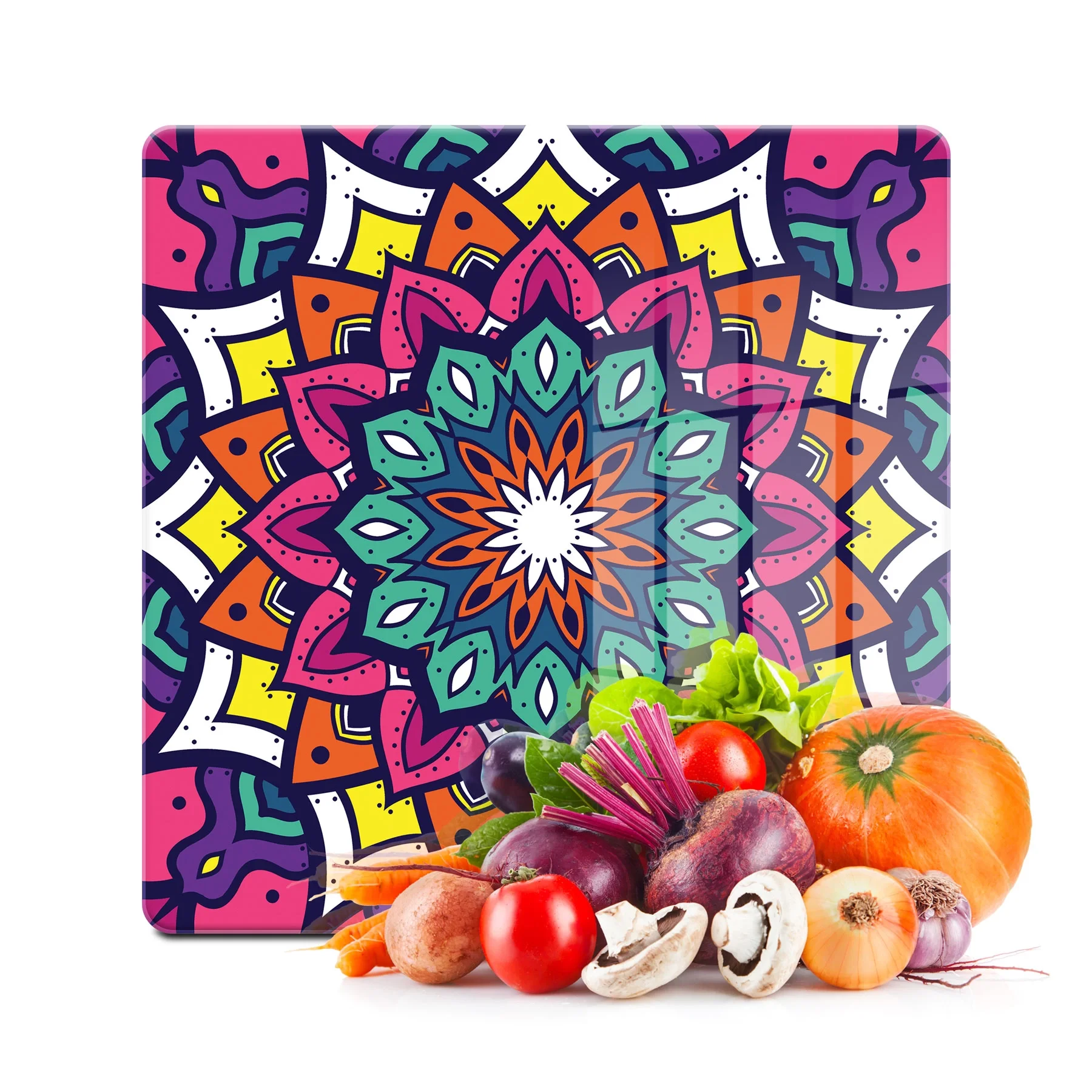 Decovetro Cam Kesme Tahtası ve Sunumluk Kare Mandala Desenli 1307 30x30 Cm