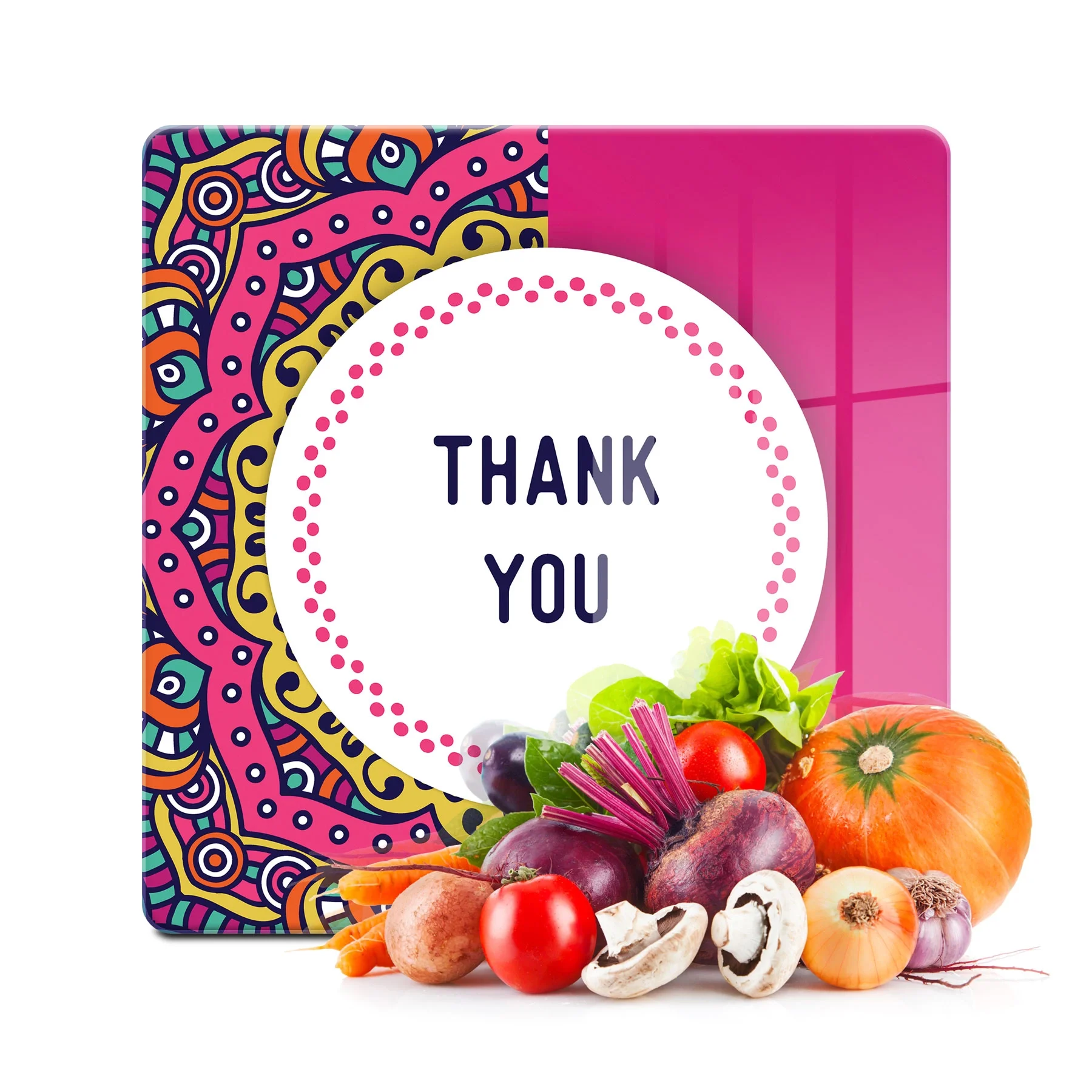Decovetro Cam Kesme Tahtası ve Sunumluk Kare Thank You Desenli 30x30 Cm
