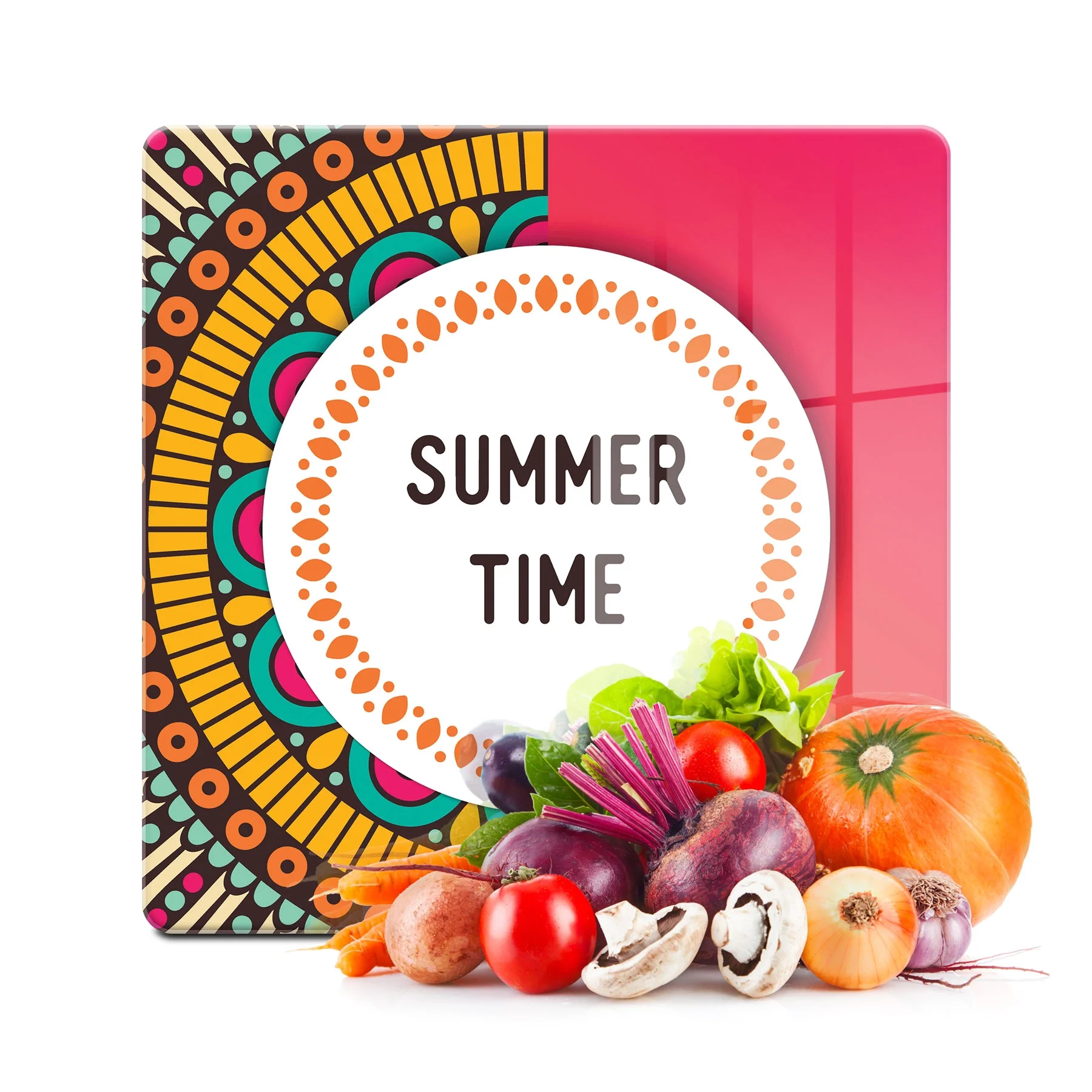 Decovetro Cam Kesme Tahtası ve Sunumluk Kare Summer Time Desenli 30x30 Cm