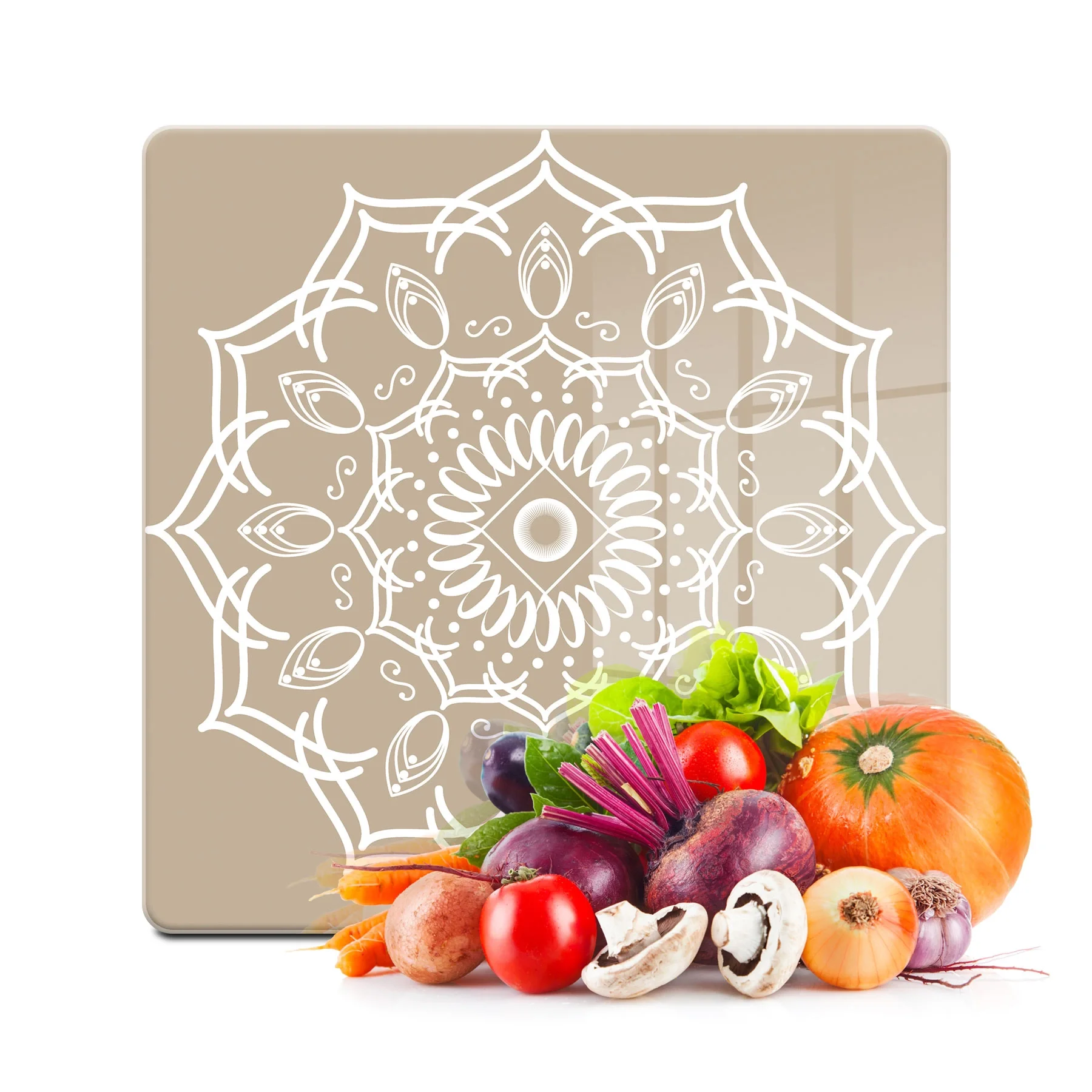 Decovetro Cam Kesme Tahtası ve Sunumluk Kare Mandala Desenli 1312 30x30 Cm