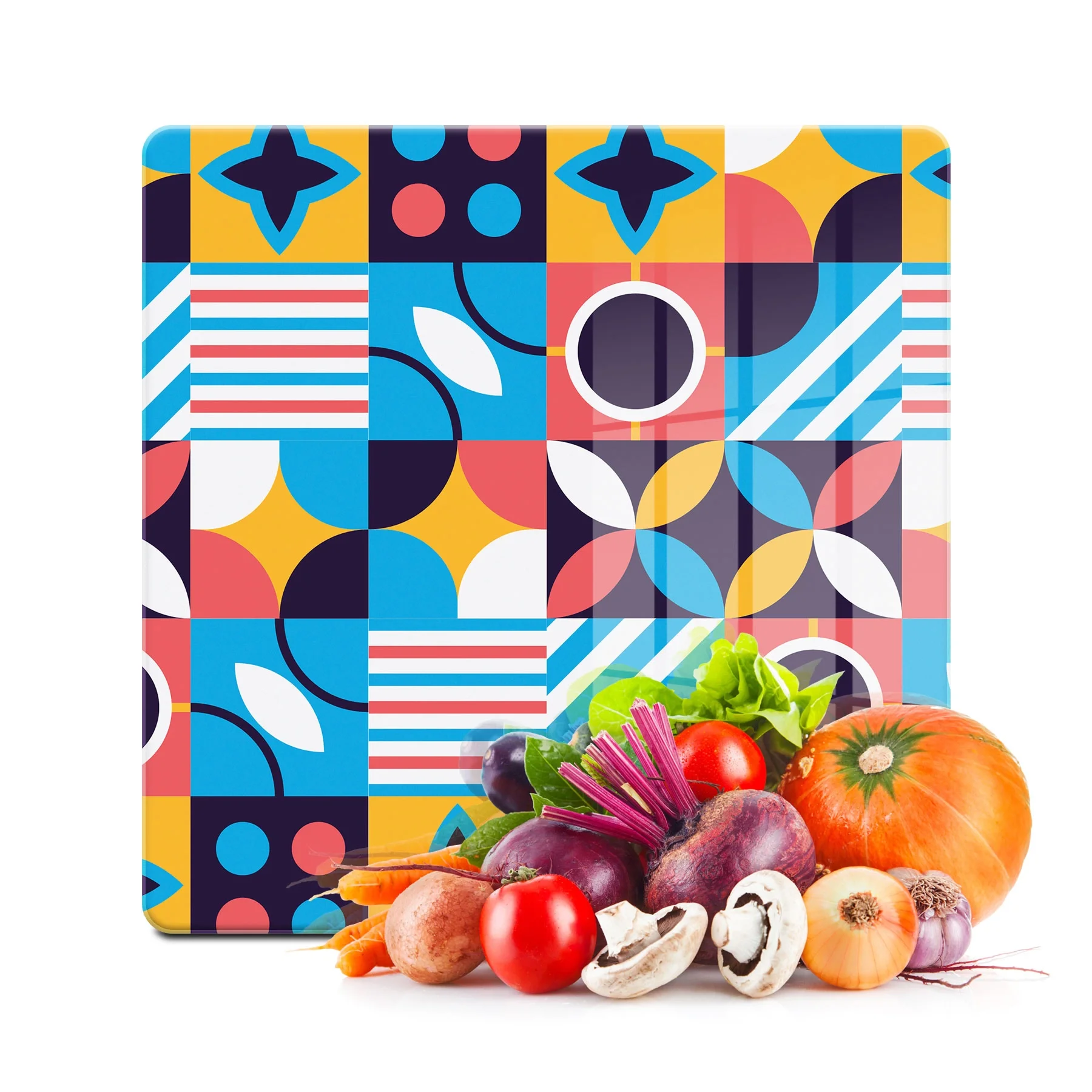Decovetro Cam Kesme Tahtası ve Sunumluk Kare Retro Desenli 30x30 Cm