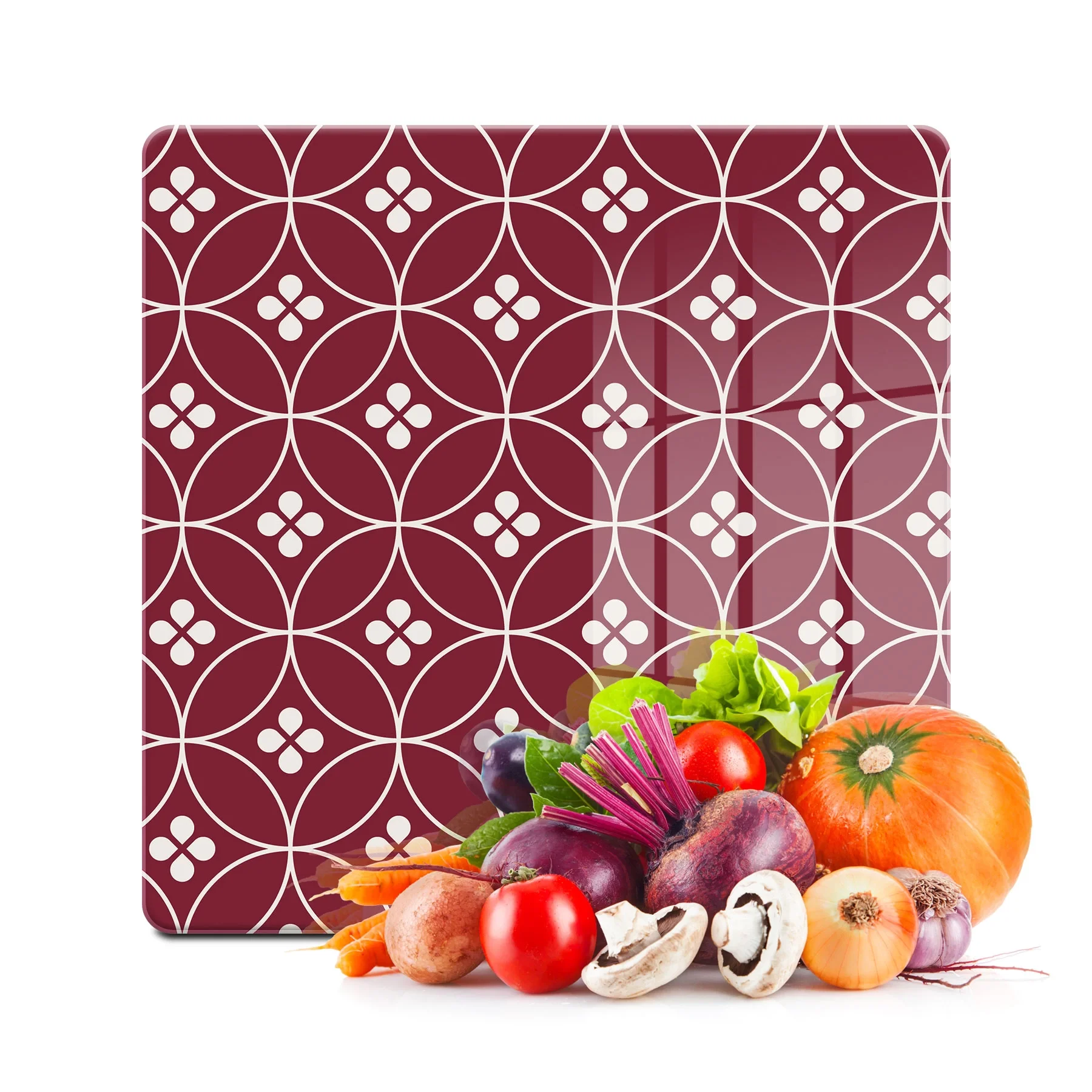 Decovetro Cam Kesme Tahtası ve Sunumluk Kare Geometrik Çizgi Desenli 30x30 Cm