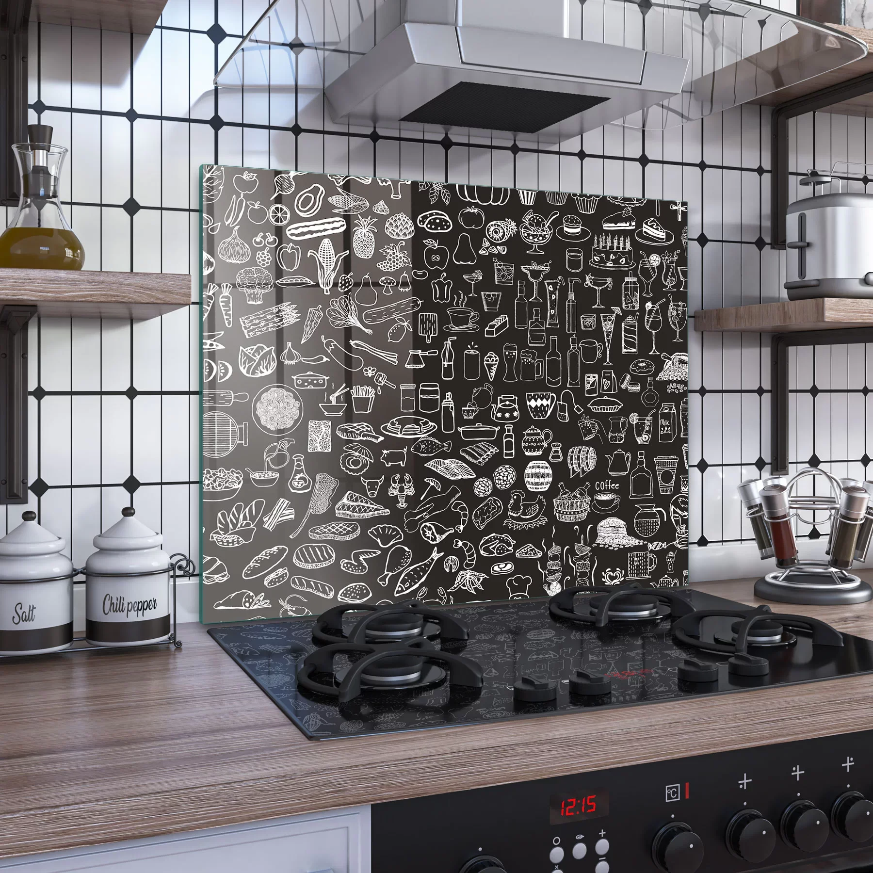 Decovetro Ocak Arkası Koruyucu Cam Karışık Yiyecek İçecek Desenli 60x52cm