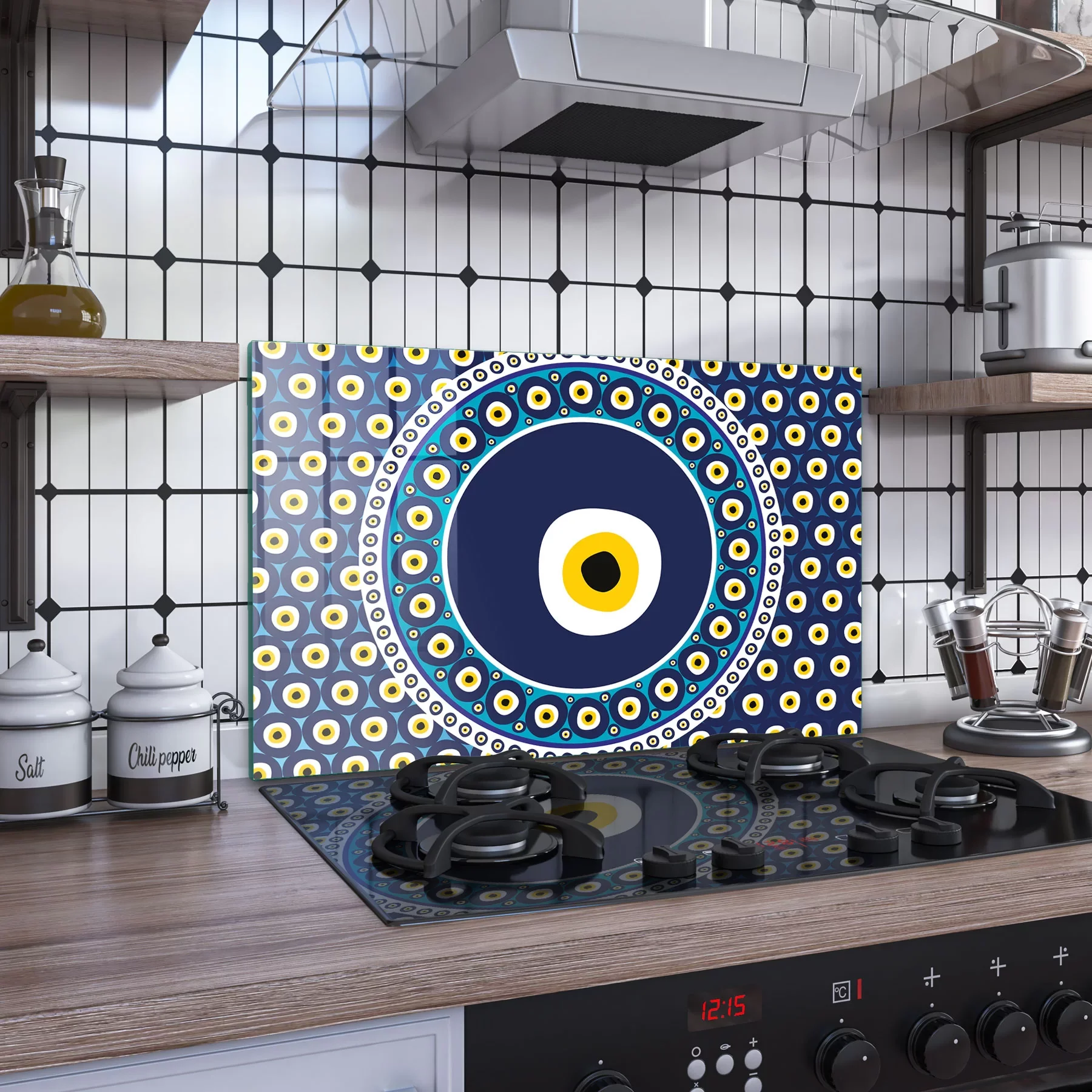 Decovetro Ocak Arkası Koruyucu Nazar Boncuğu Desenli 76x50cm