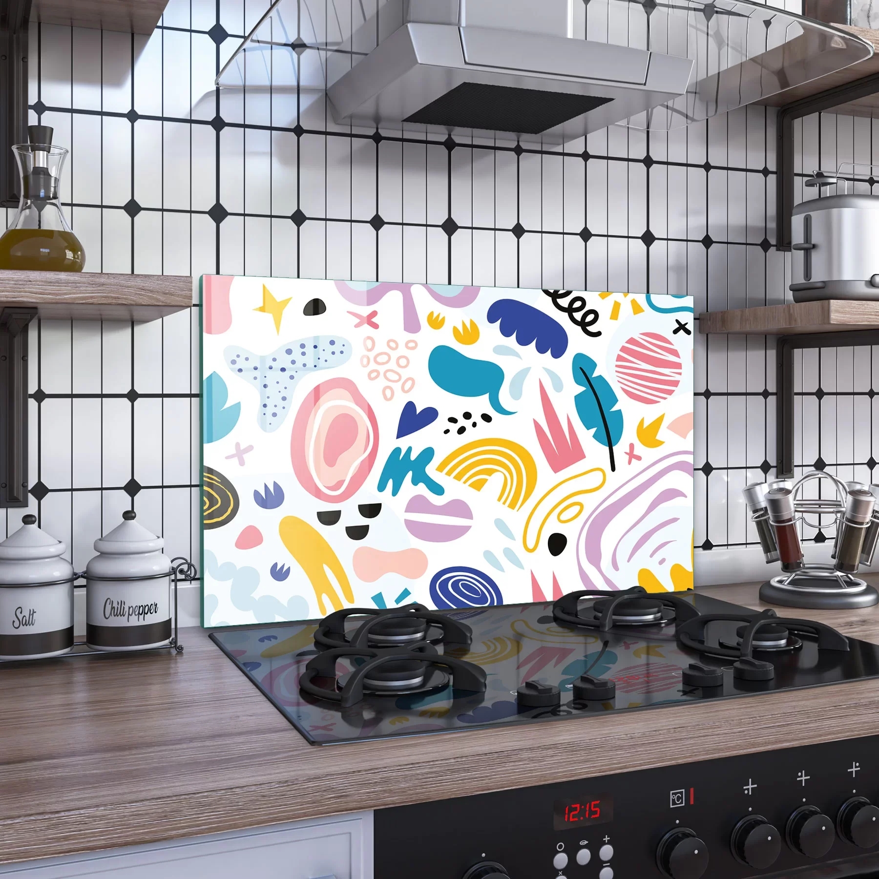 Decovetro Ocak Arkası Koruyucu Karışık Çizgi Desenli 76x50cm