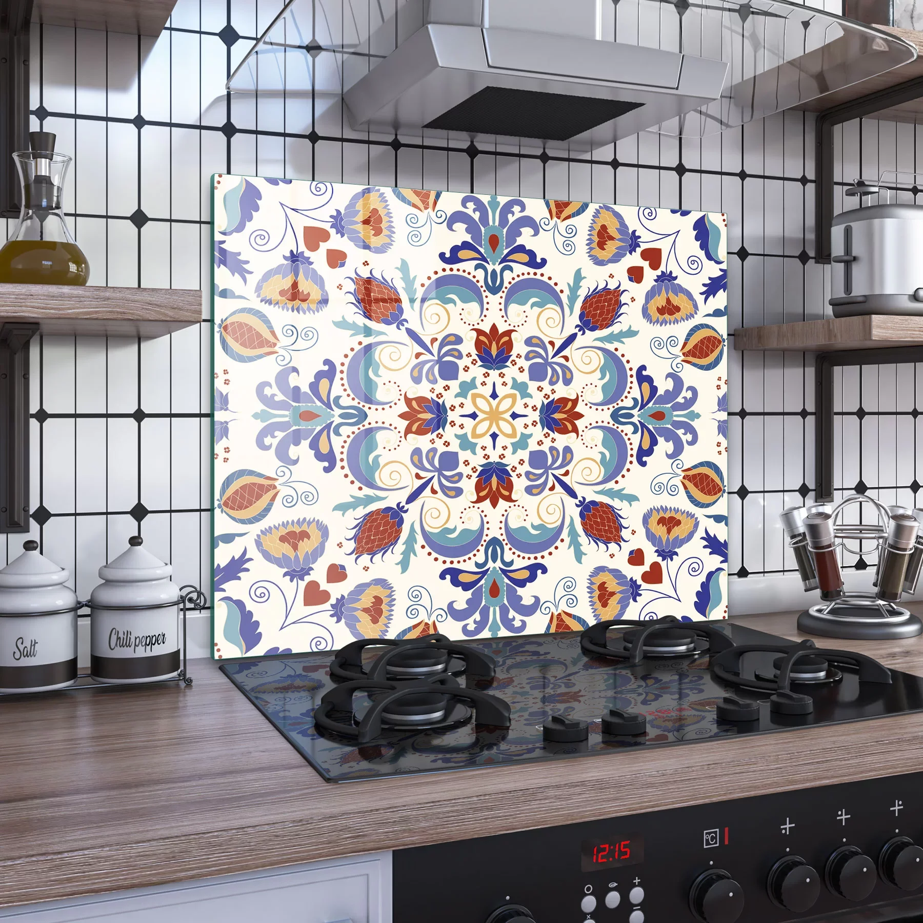 Decovetro Ocak Arkası Koruyucu Çini Desenli 60x52cm