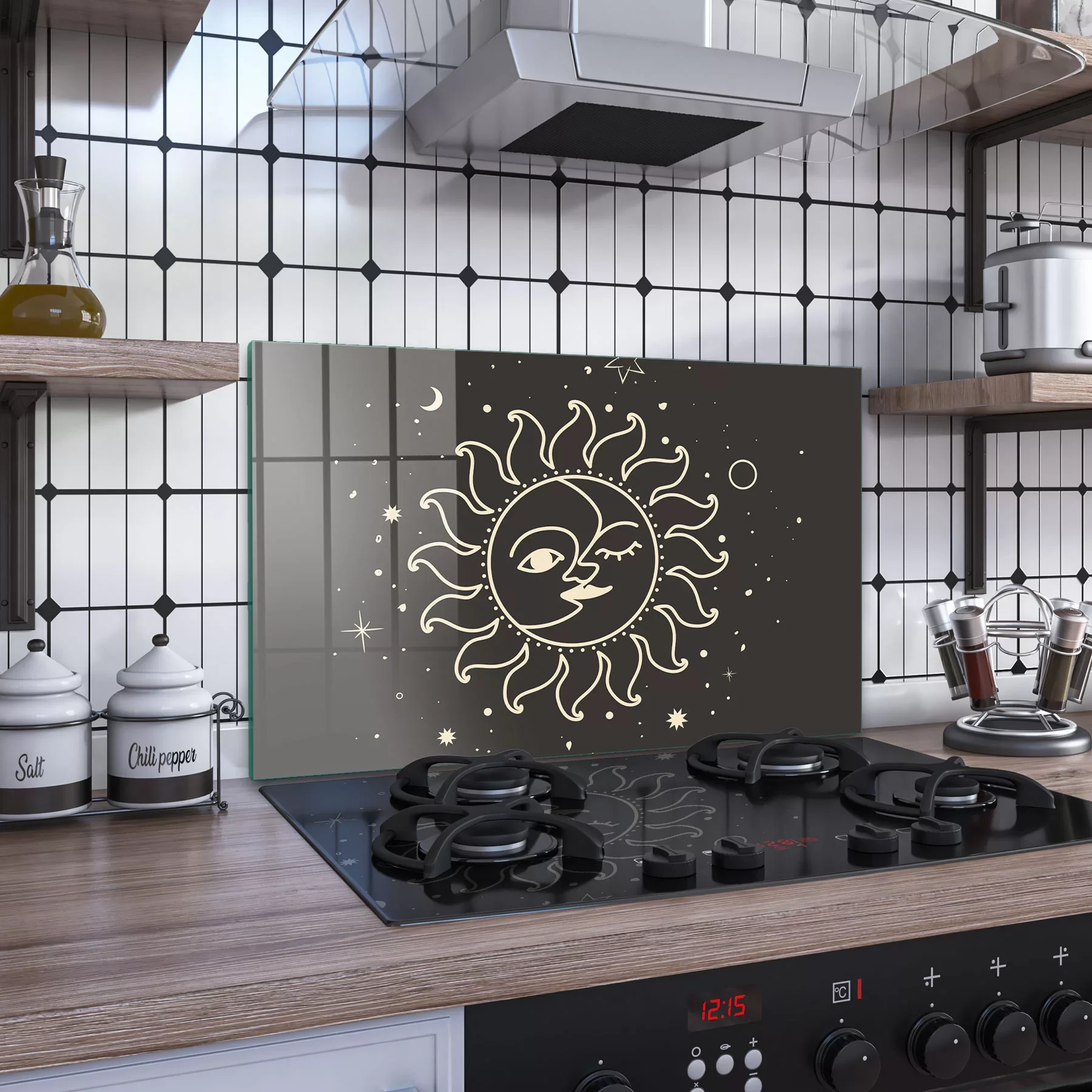 Decovetro Ocak Arkası Koruyucu Horoscope Güneş Ay Desenli 76x50cm