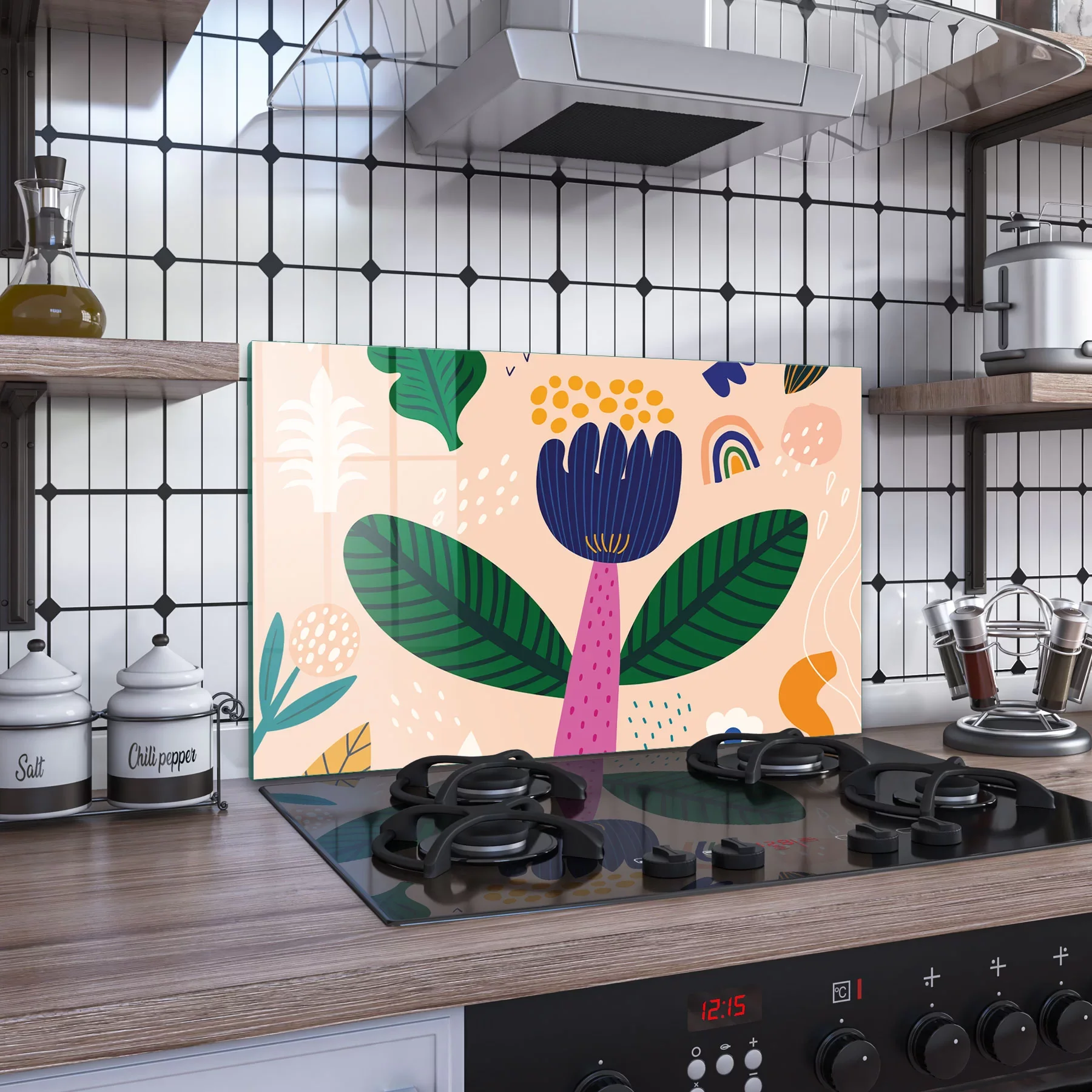 Decovetro Ocak Arkası Koruyucu Lale Çiçek Desenli 76x50cm