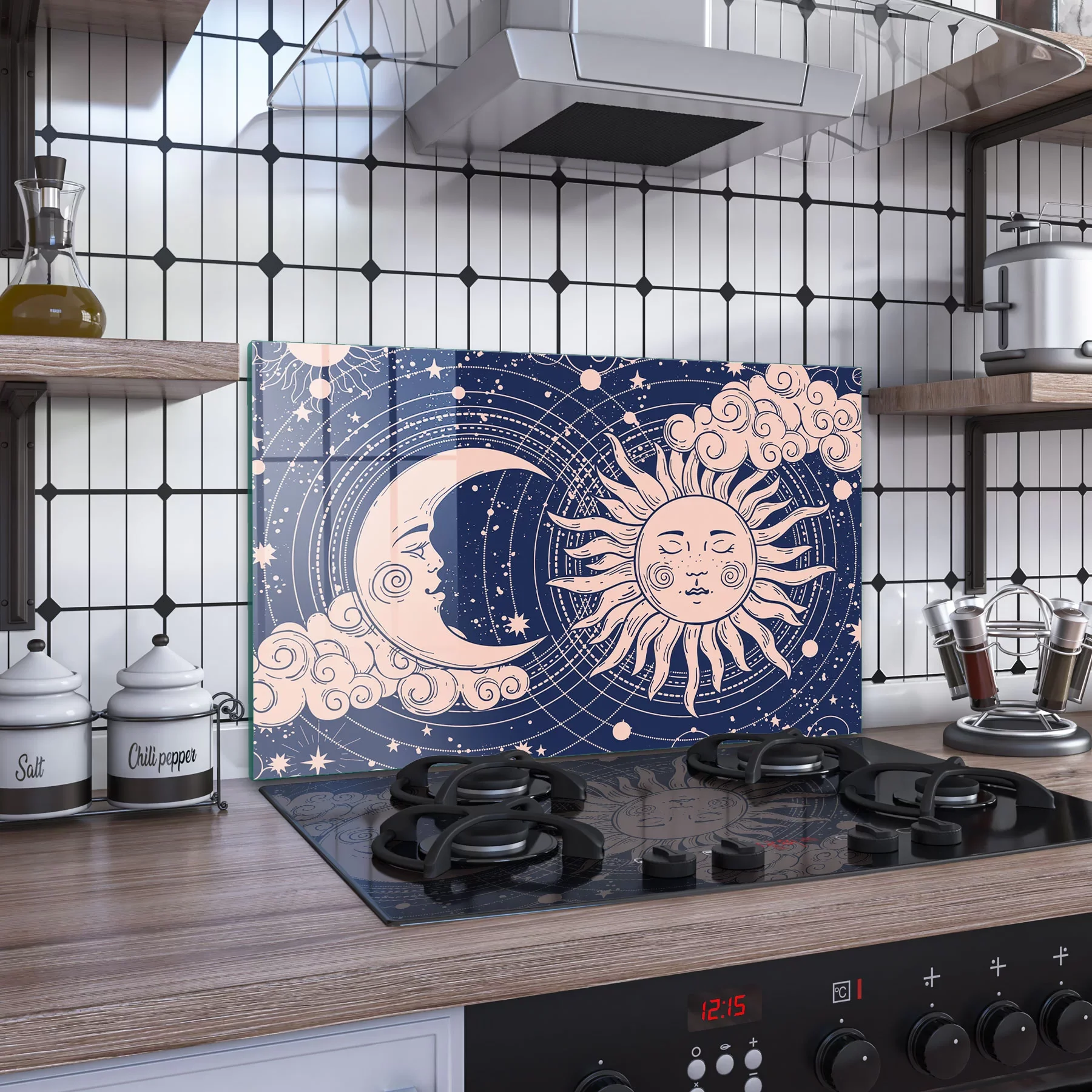 Decovetro Ocak Arkası Koruyucu Horoscope Ay Güneş Desenli 76x50cm
