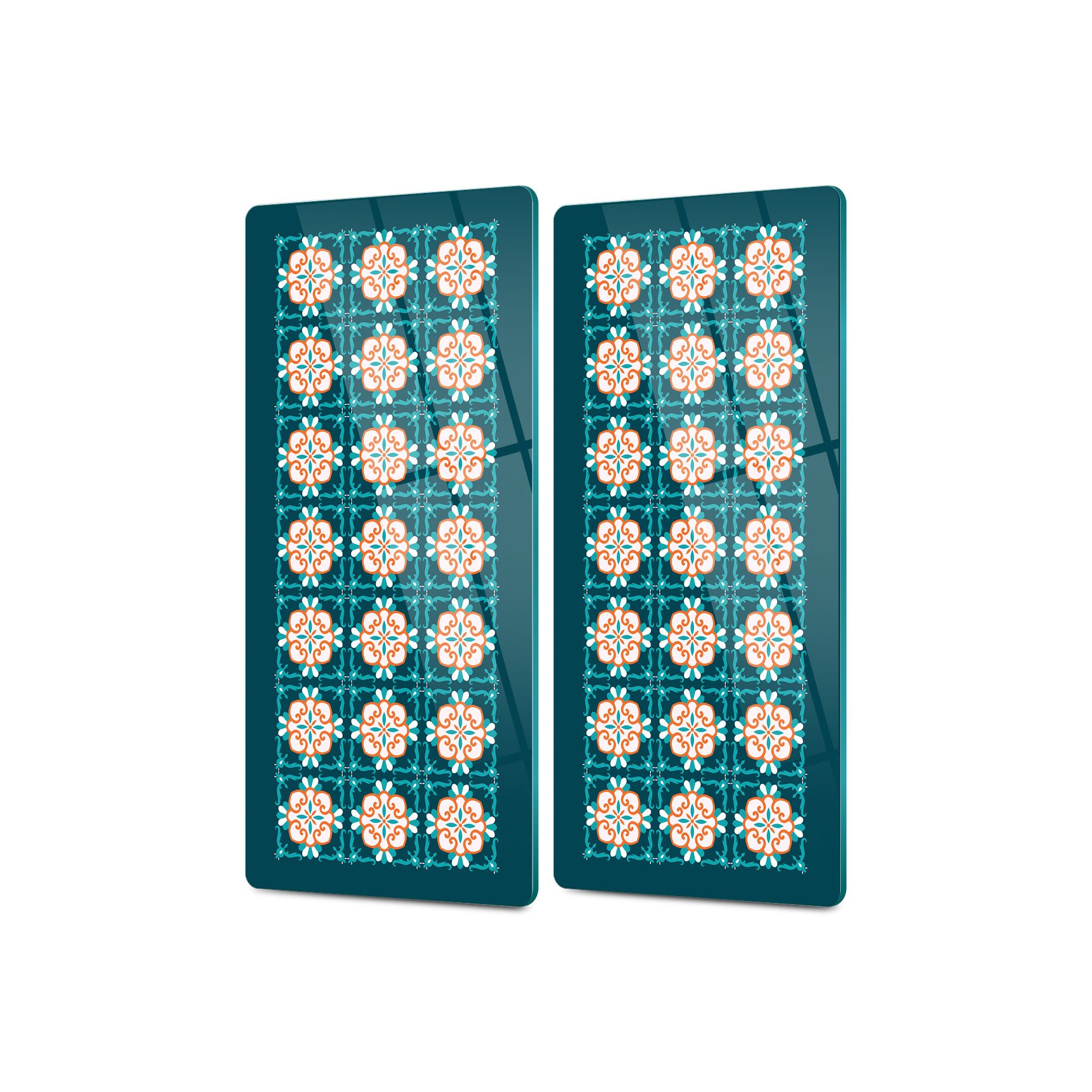 Decovetro Cam Kahve Sofra Sunum Tablası 2'li Set Turkuaz Yeşil Klasik Motifli 30 x 15 Cm