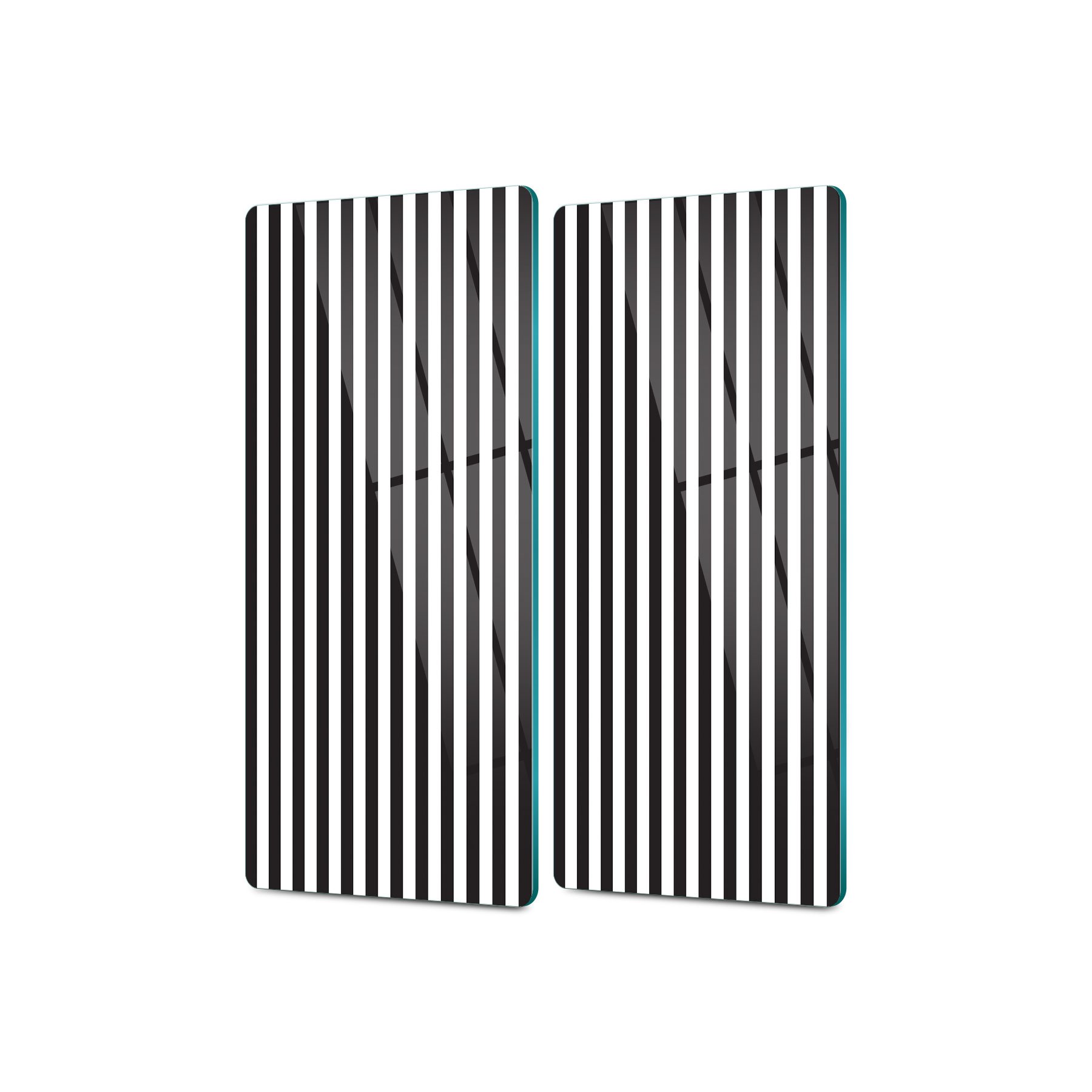 Decovetro Cam Kahve Sofra Sunum Tablası 2'li Set Siyah Beyaz Yatay Çizgi Desenli 30 x 15 Cm