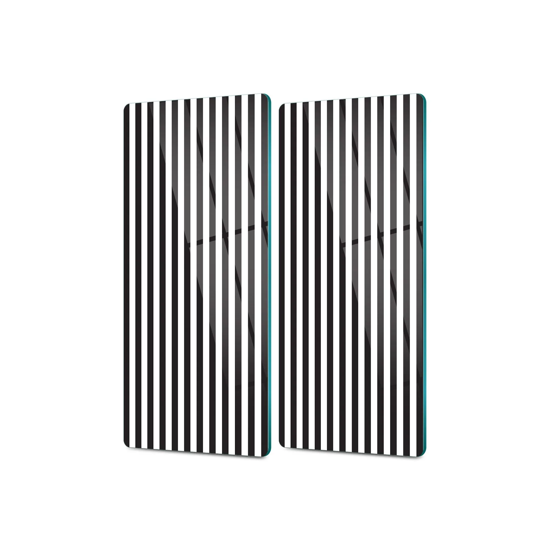 Decovetro Cam Kahve Sofra Sunum Tablası 2'li Set Siyah Beyaz Yatay Çizgi Desenli 30 x 15 Cm