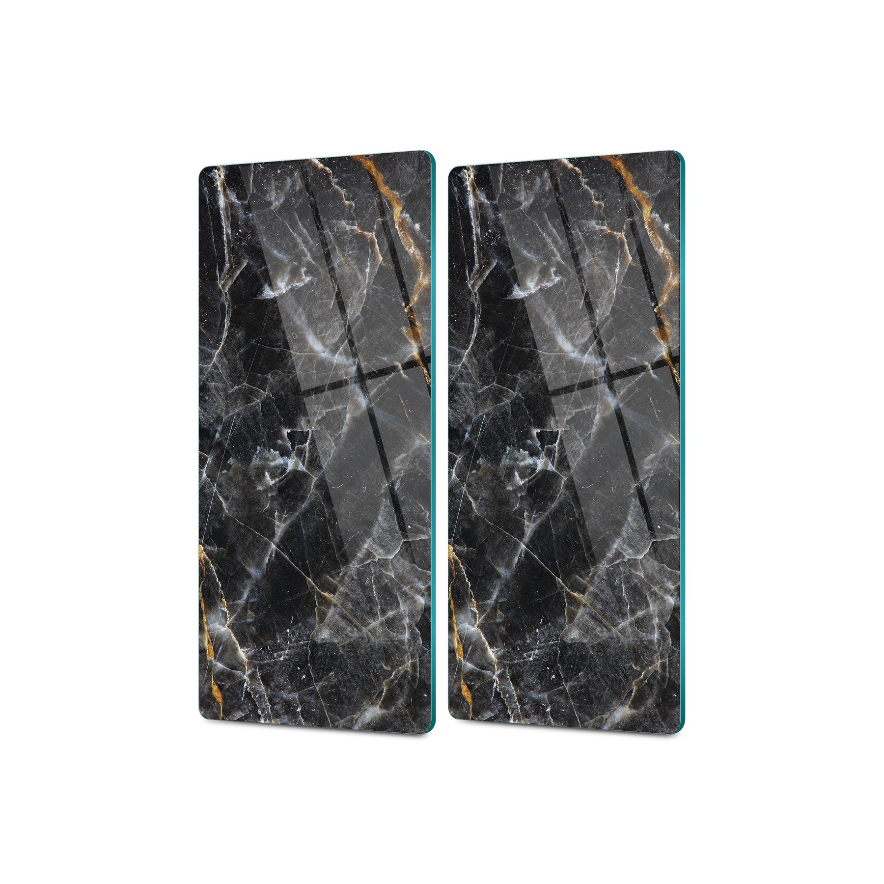 Decovetro Cam Kahve Sofra Sunum Tablası 2'li Set Siyah Mermer Desenli 30 x 15 Cm