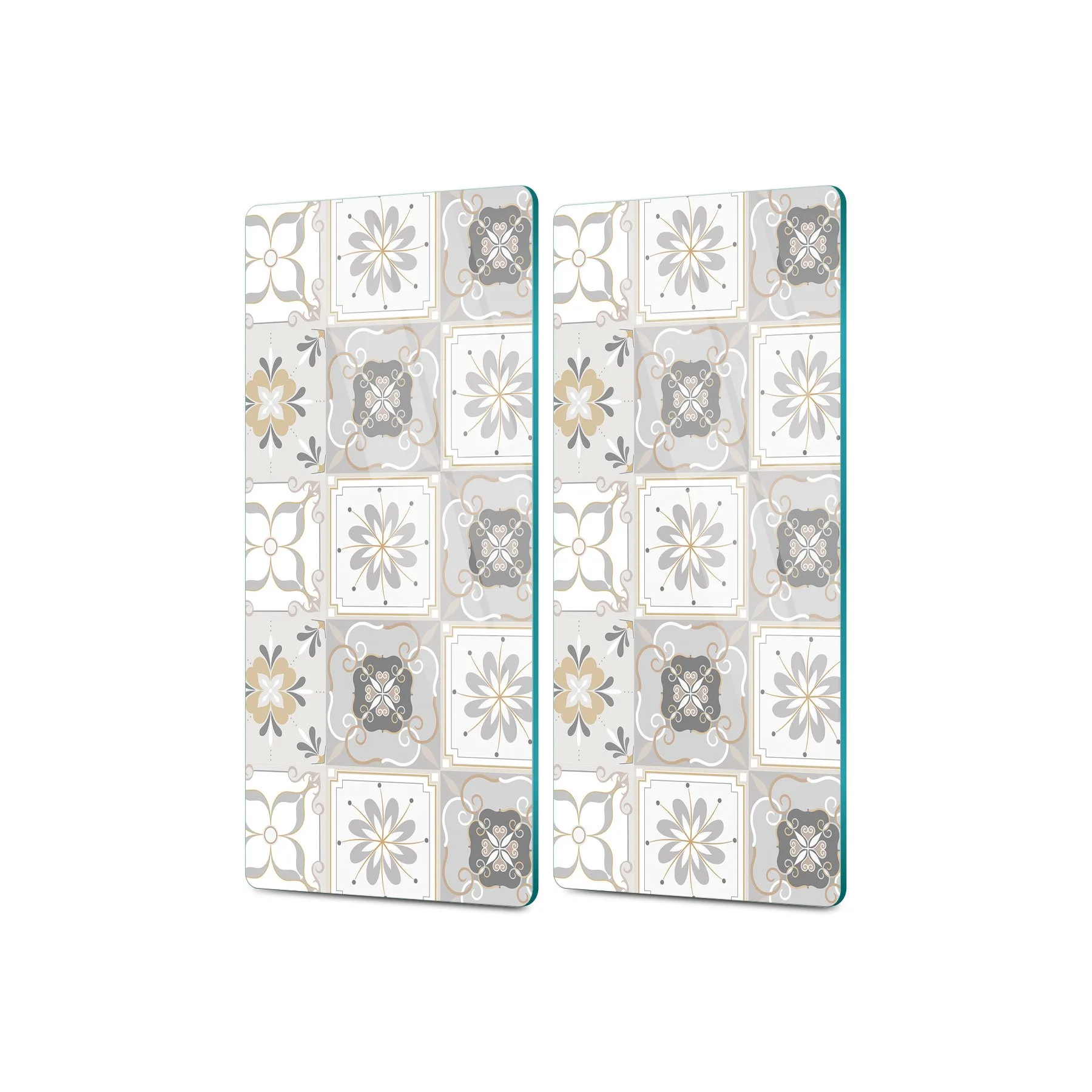 Decovetro Cam Kahve Sofra Sunum Tablası 2'li Set Gri Çini Desenli 30 x 15 Cm