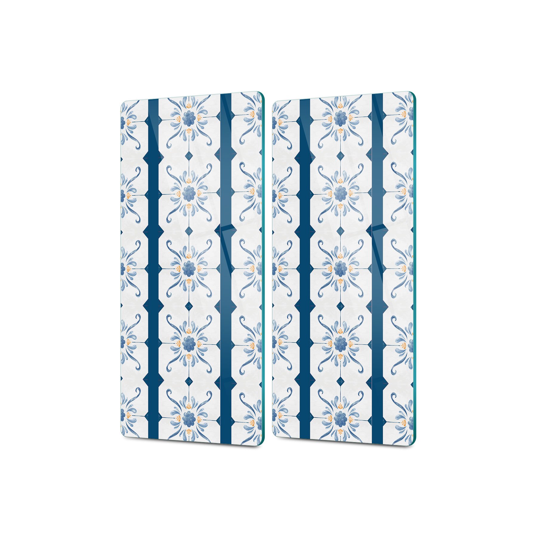 Decovetro Cam Kahve Sofra Sunum Tablası 2'li Set Alaçatı Çini Deseni 30 x 15 Cm