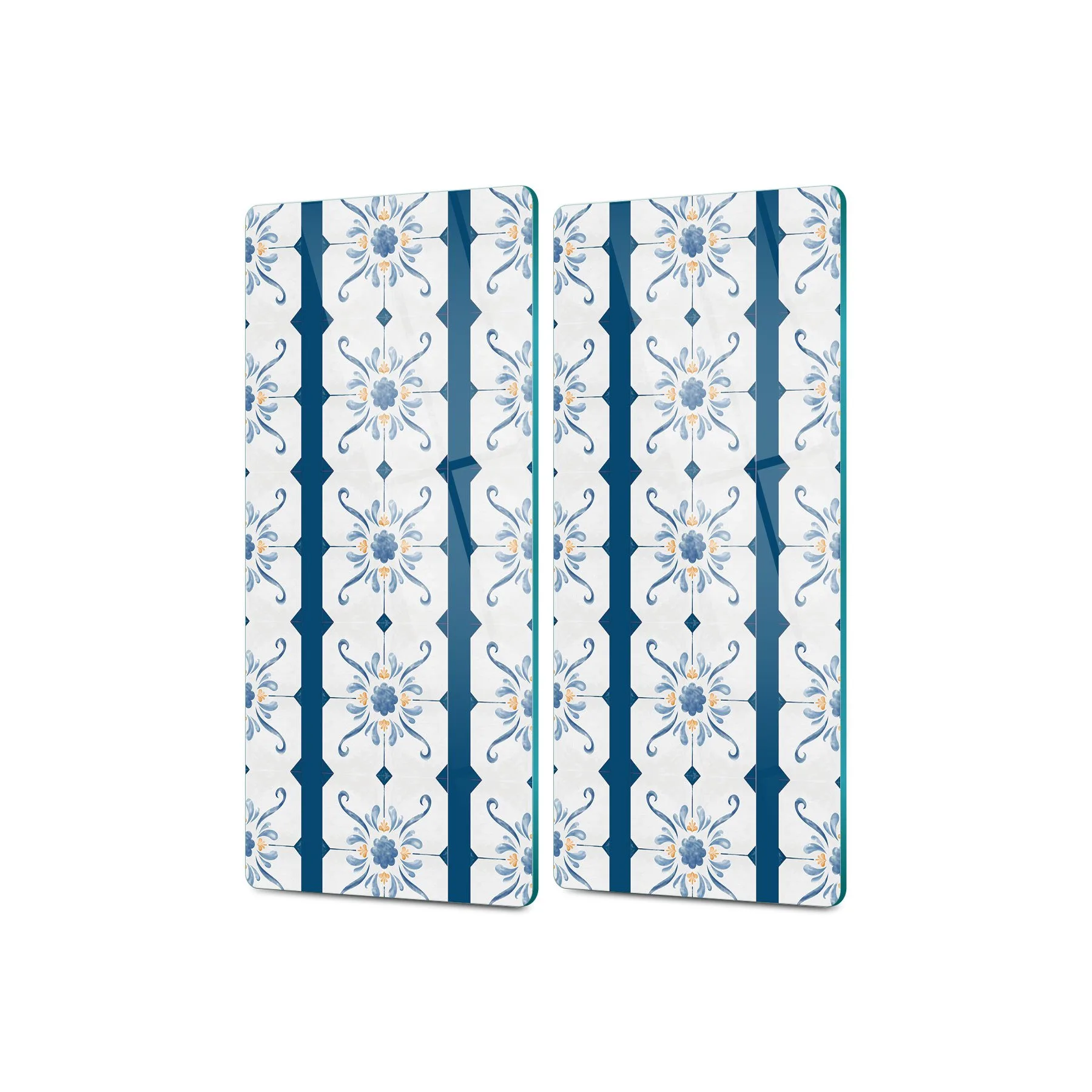 Decovetro Cam Kahve Sofra Sunum Tablası 2'li Set Alaçatı Çini Deseni 30 x 15 Cm