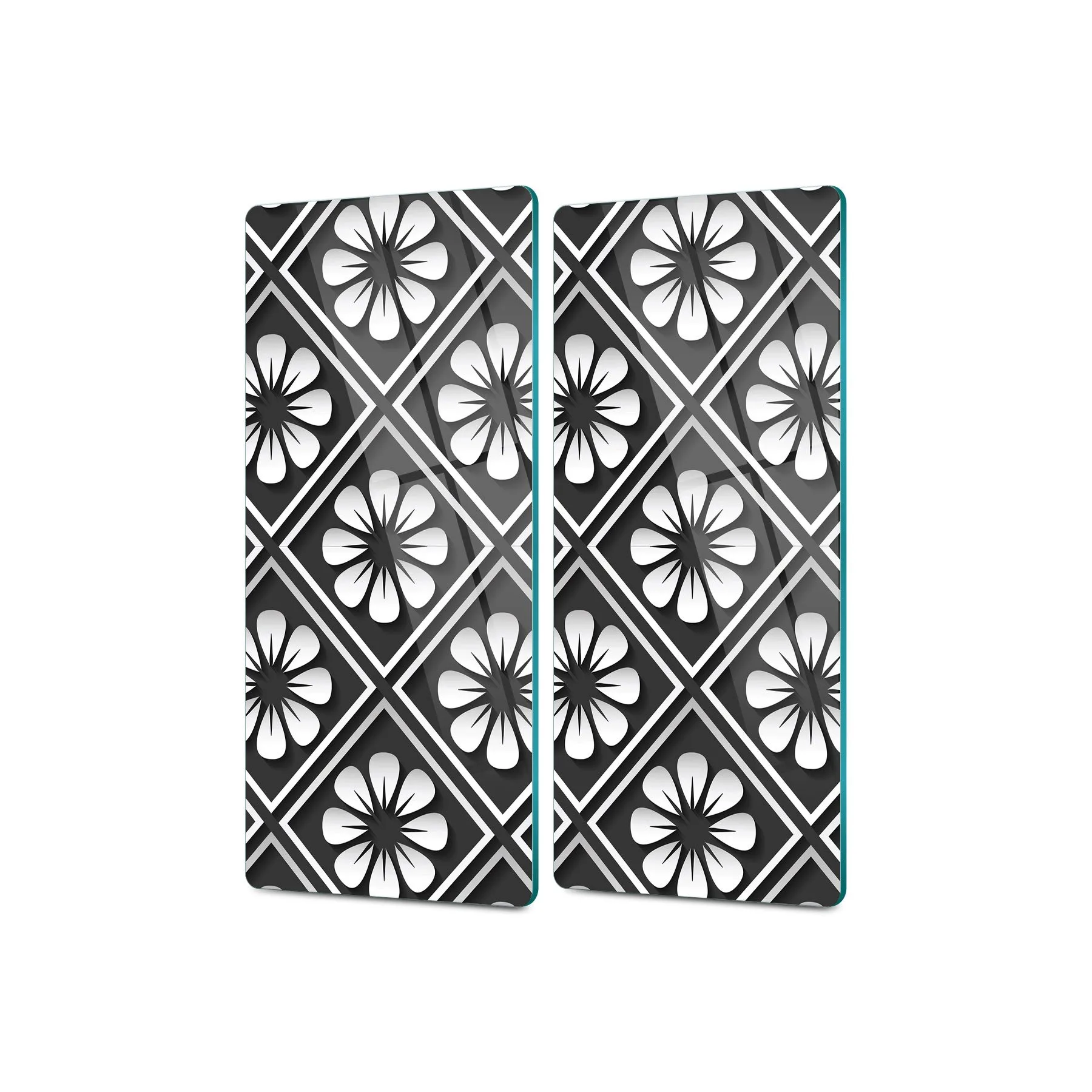 Decovetro Cam Kahve Sofra Sunum Tablası 2'li Set Siyah Çini Desenli 30 x 15 Cm