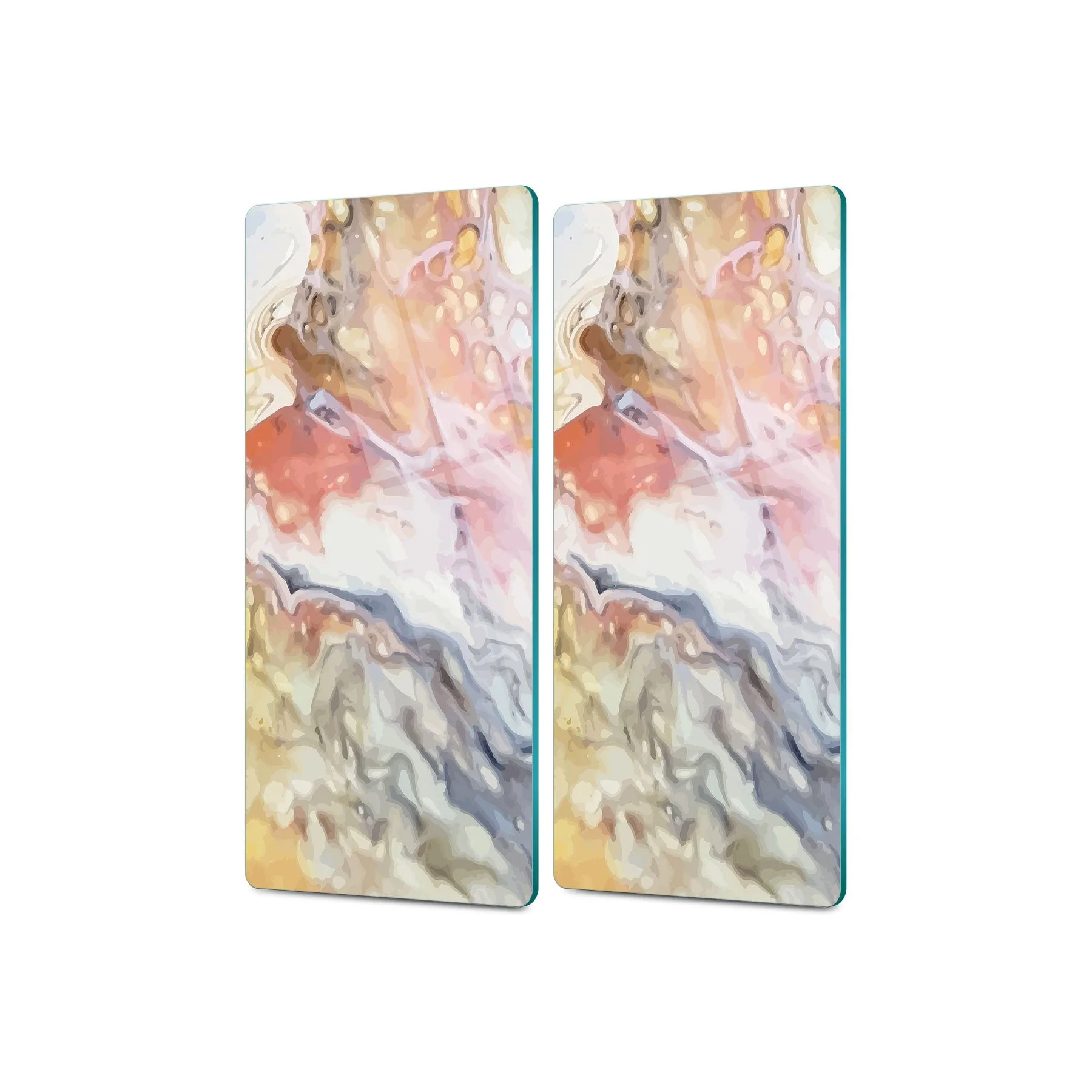 Decovetro Cam Kahve Sofra Sunum Tablası 2'li Set Renkli Mermer Desenli 30 x 15 Cm