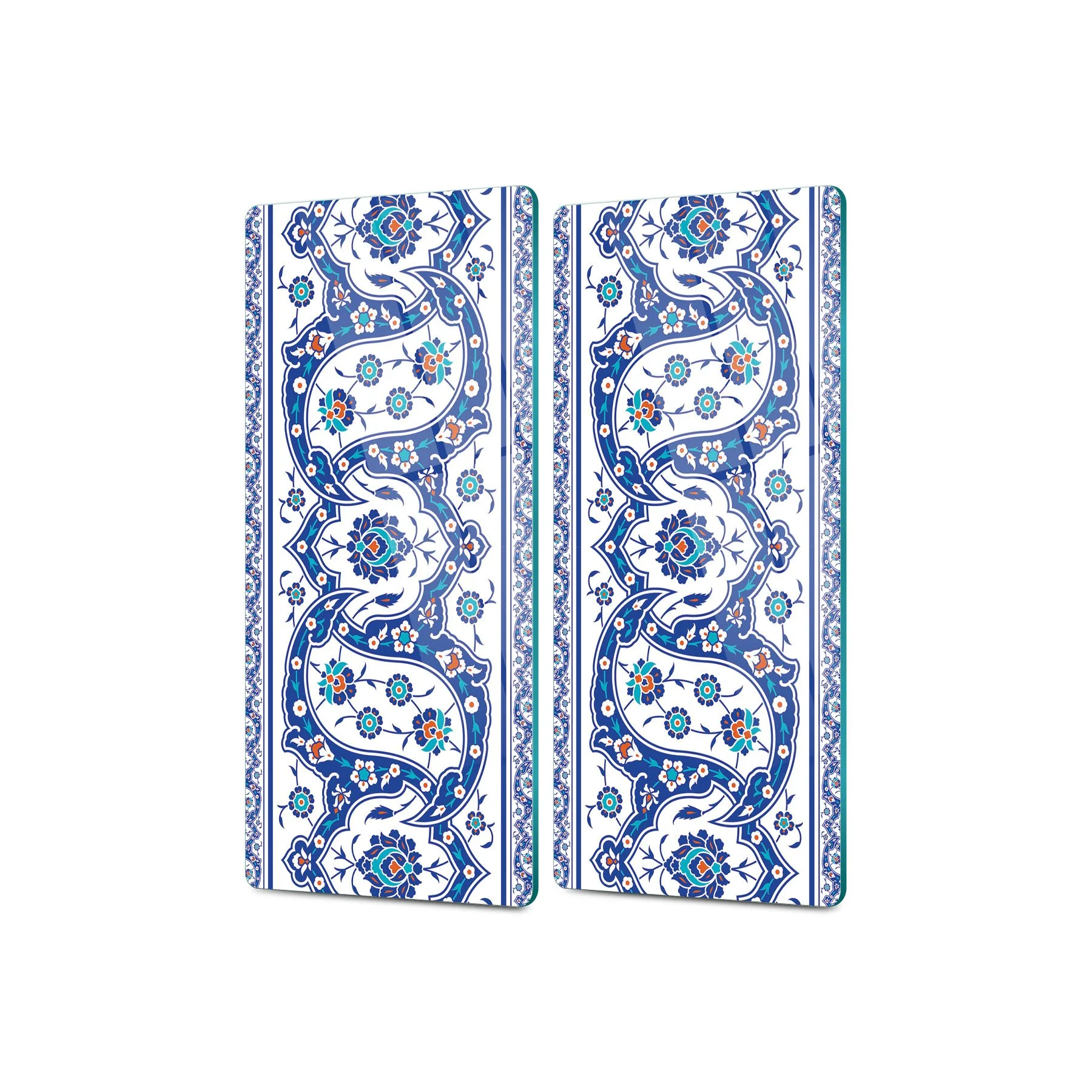 Decovetro Cam Kahve Sofra Sunum Tablası 2'li Set Çini Motif Desenli 30 x 15 Cm