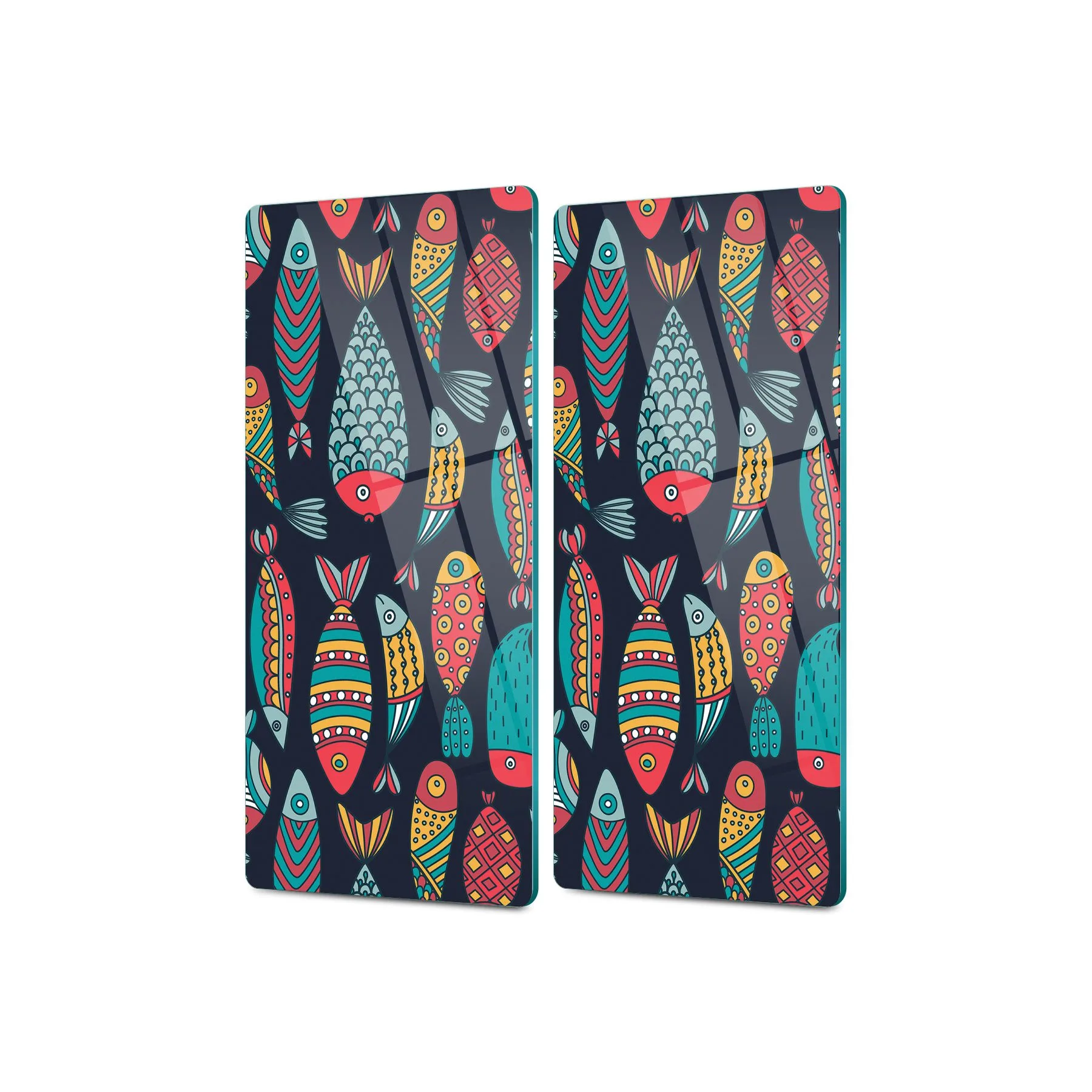 Decovetro Cam Kahve Sofra Sunum Tablası 2'li Set Çizgi Balık Desenli 30 x 15 Cm