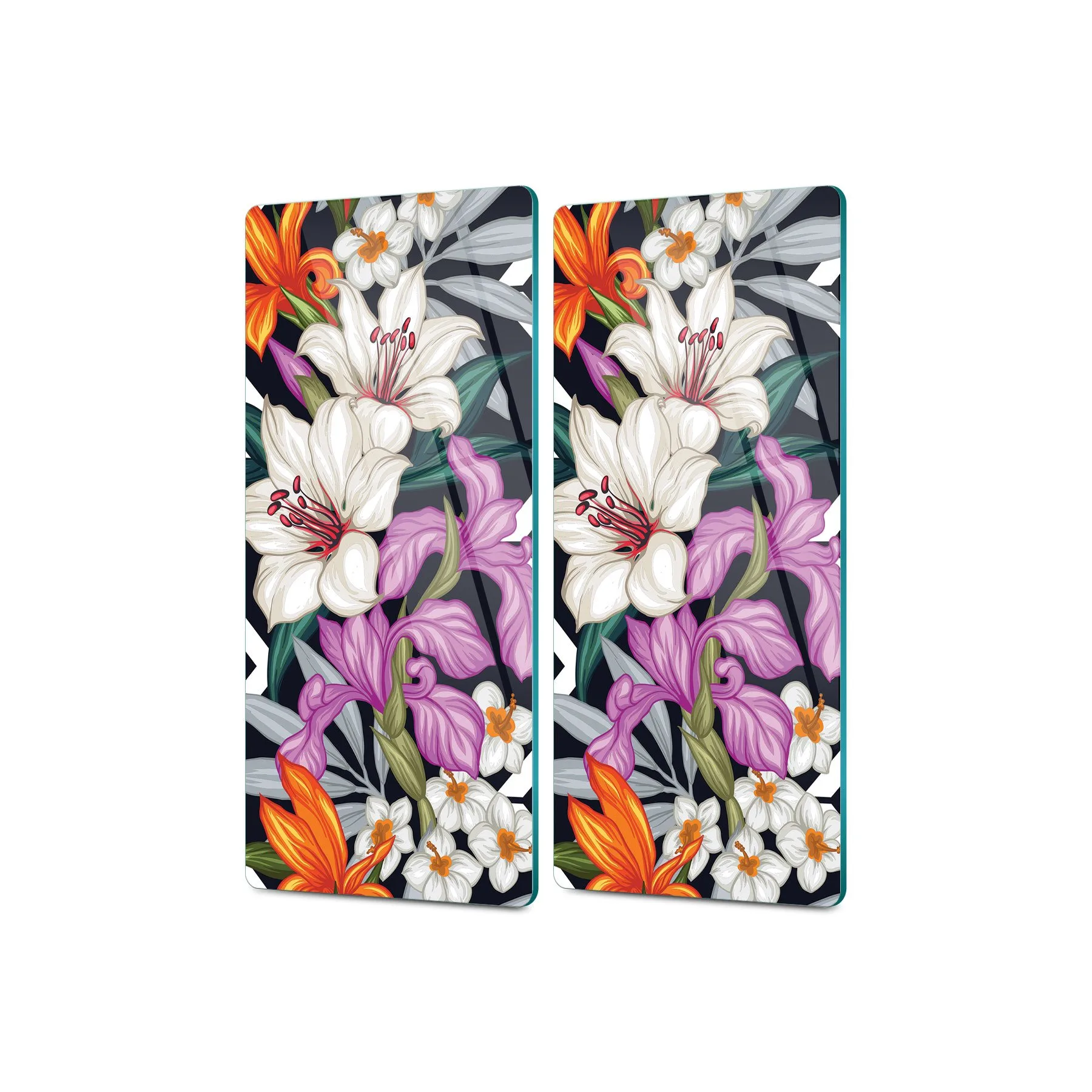 Decovetro Cam Kahve Sofra Sunum Tablası 2'li Set Vintage Lily Desenli 30 x 15 Cm