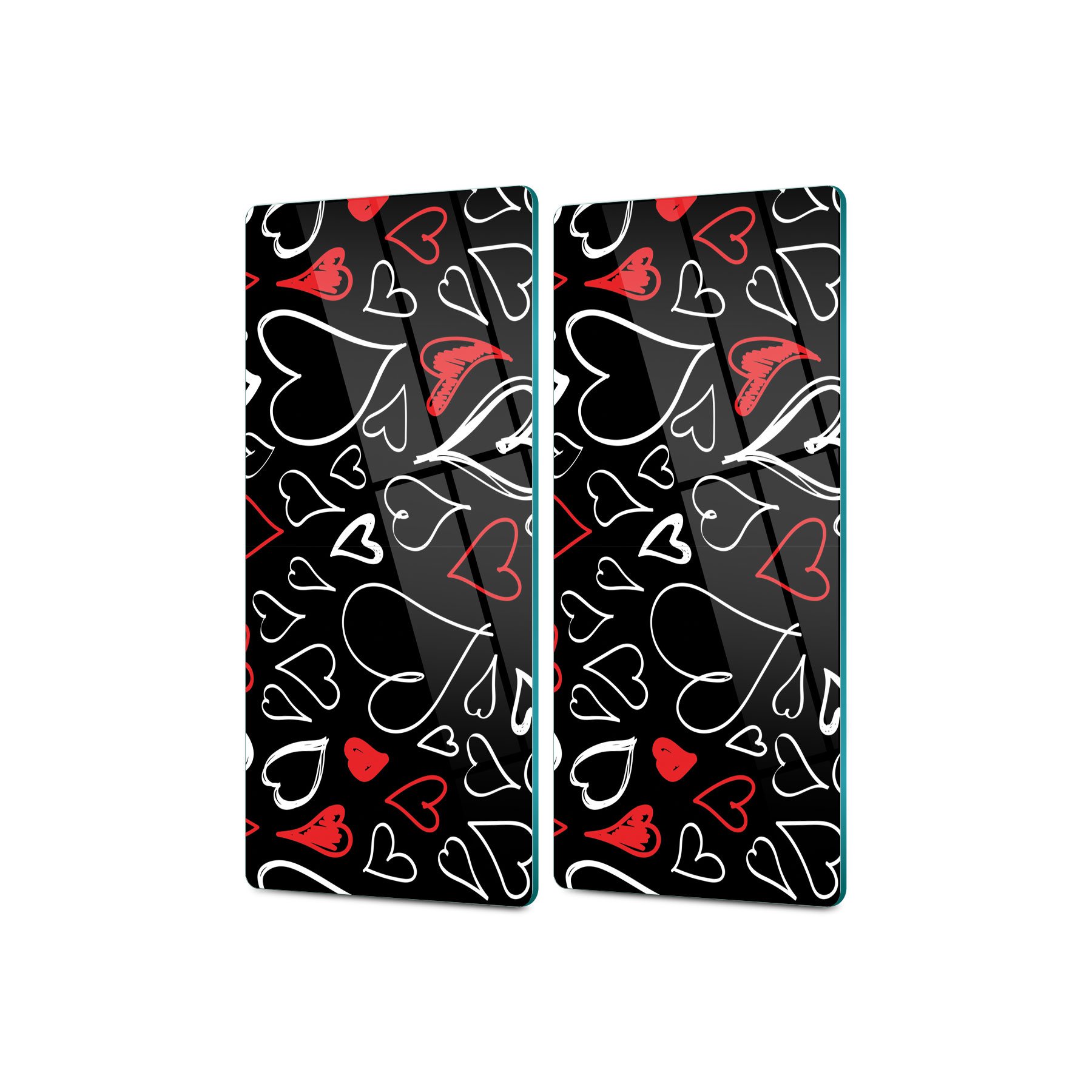 Decovetro Cam Kahve Sofra Sunum Tablası 2'li Set Siyah Kalp Desenli 30 x 15 Cm