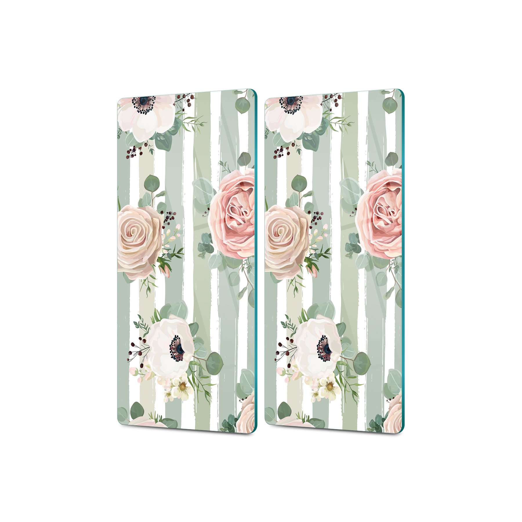 Decovetro Cam Kahve Sofra Sunum Tablası 2'li Set Vintage Gül Desenli 30 x 15 Cm