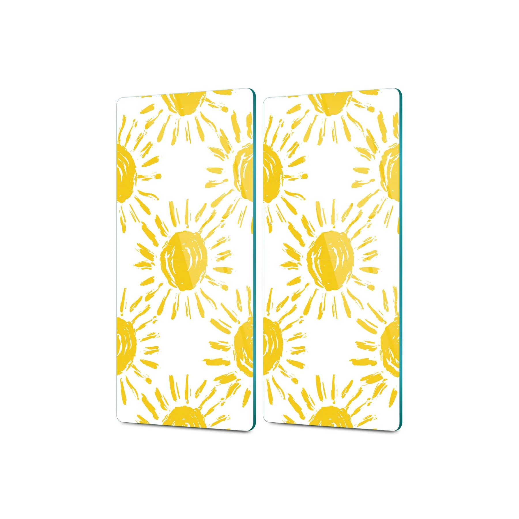 Decovetro Cam Kahve Sofra Sunum Tablası 2'li Set Sarı Güneş Desenli 30 x 15 Cm