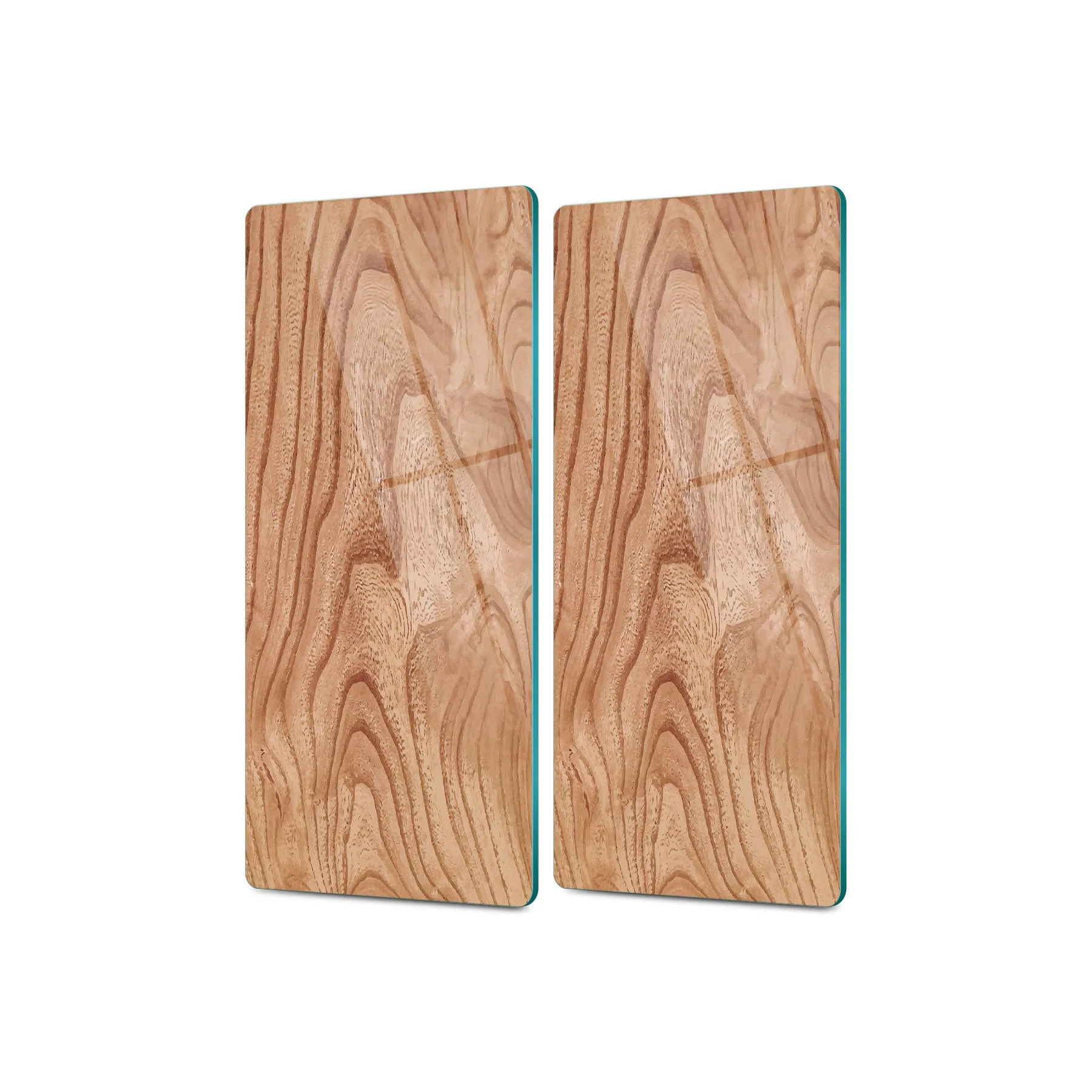 Decovetro Cam Kahve Sofra Sunum Tablası 2'li Set Dalgalı Ahşap Desenli 30 x 15 Cm