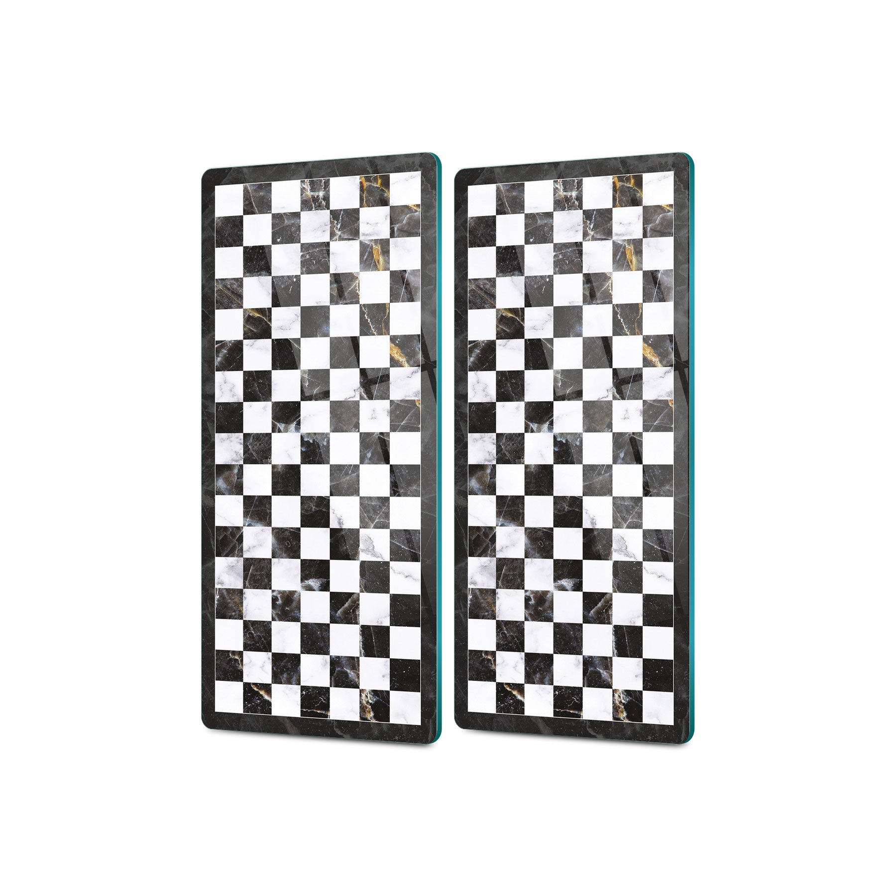 Decovetro Cam Kahve Sofra Sunum Tablası 2'li Set Mermer Kare Desenli 30 x 15 Cm