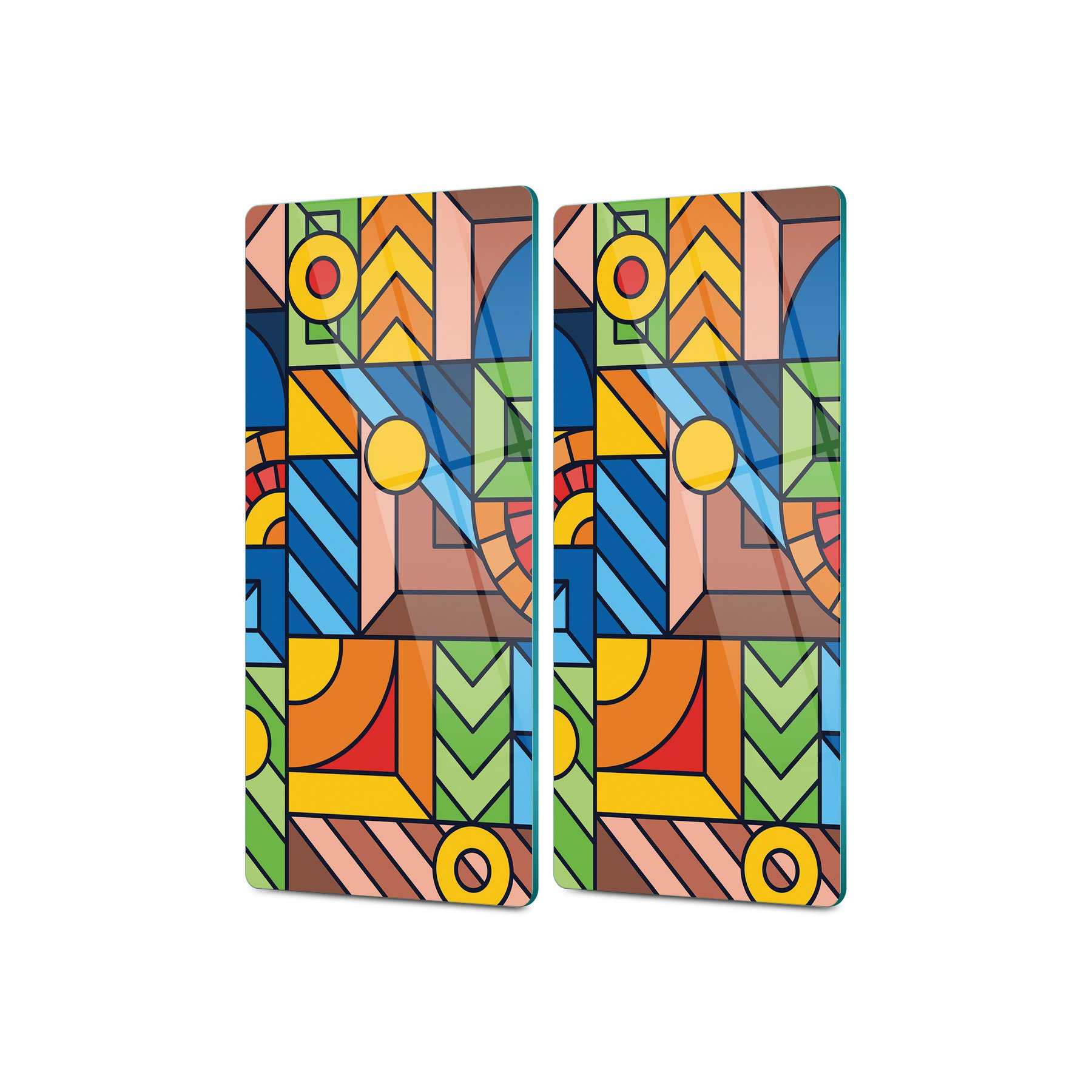 Decovetro Cam Kahve Sofra Sunum Tablası 2'li Set Karışık Çizgi Renkli Desenli 30 x 15 Cm