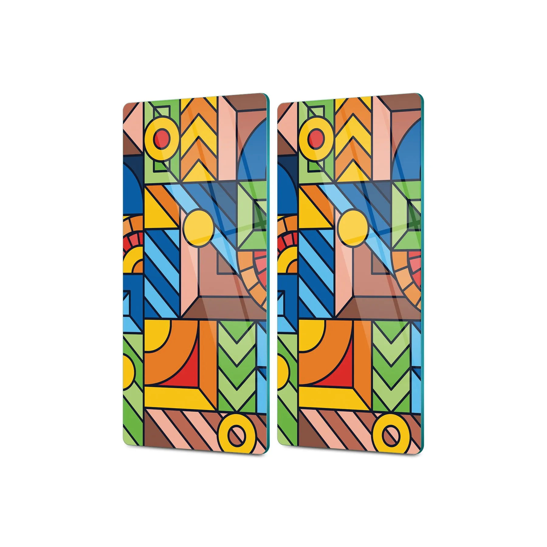 Decovetro Cam Kahve Sofra Sunum Tablası 2'li Set Karışık Çizgi Renkli Desenli 30 x 15 Cm