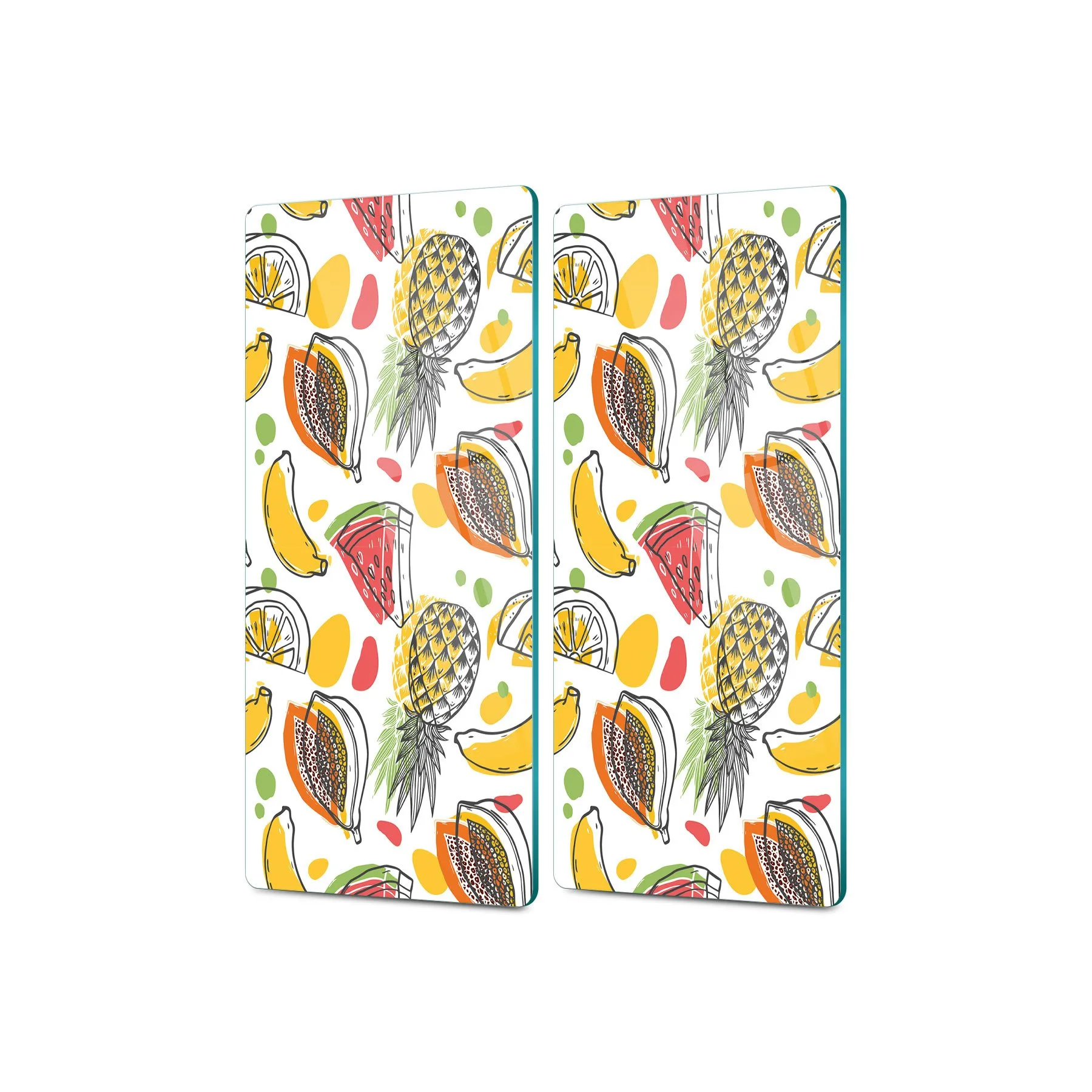 Decovetro Cam Kahve Sofra Sunum Tablası 2'li Set Renkli Meyve Desenli 30 x 15 Cm