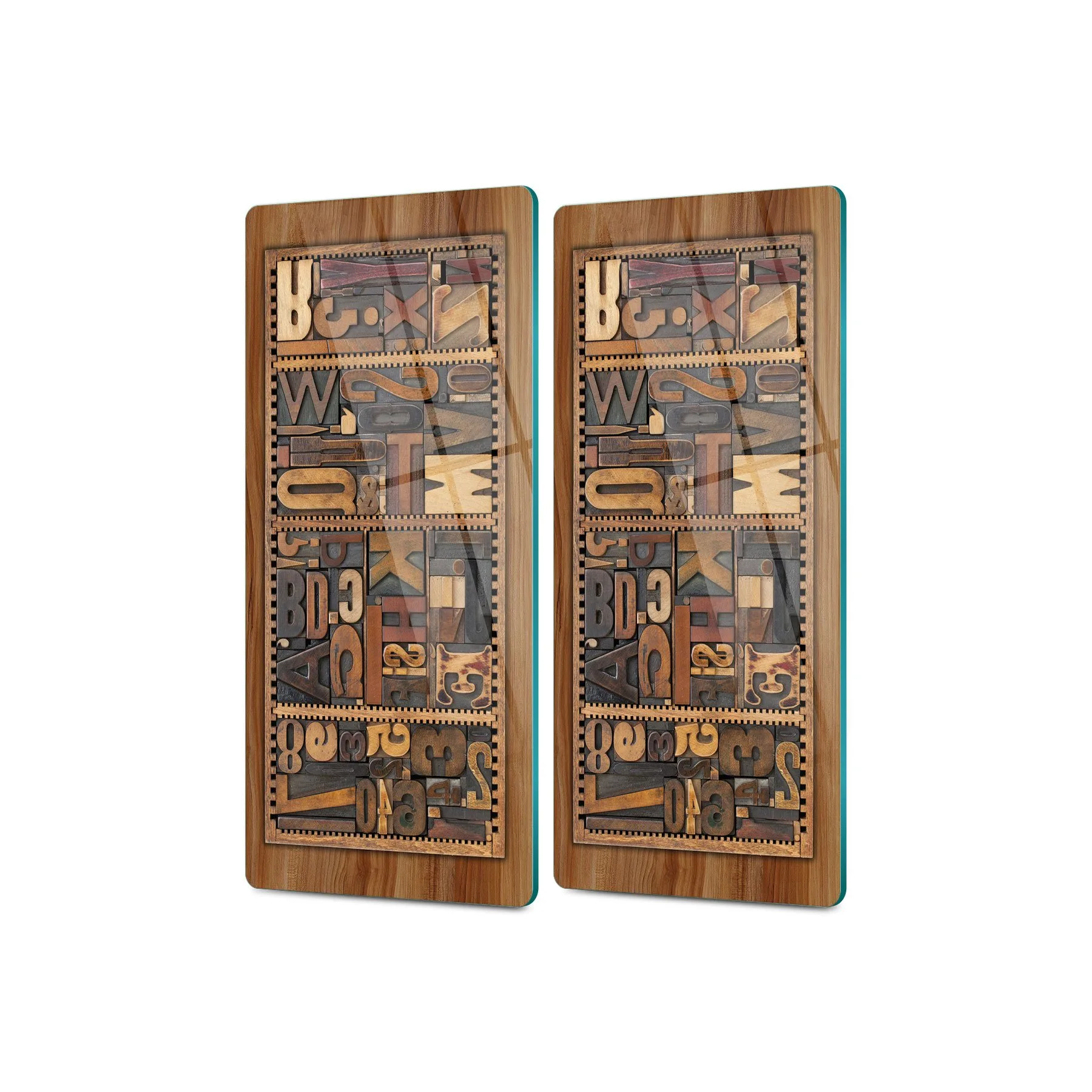 Decovetro Cam Kahve Sofra Sunum Tablası 2'li Set Ahşap Yazı Desenli 30 x 15 Cm