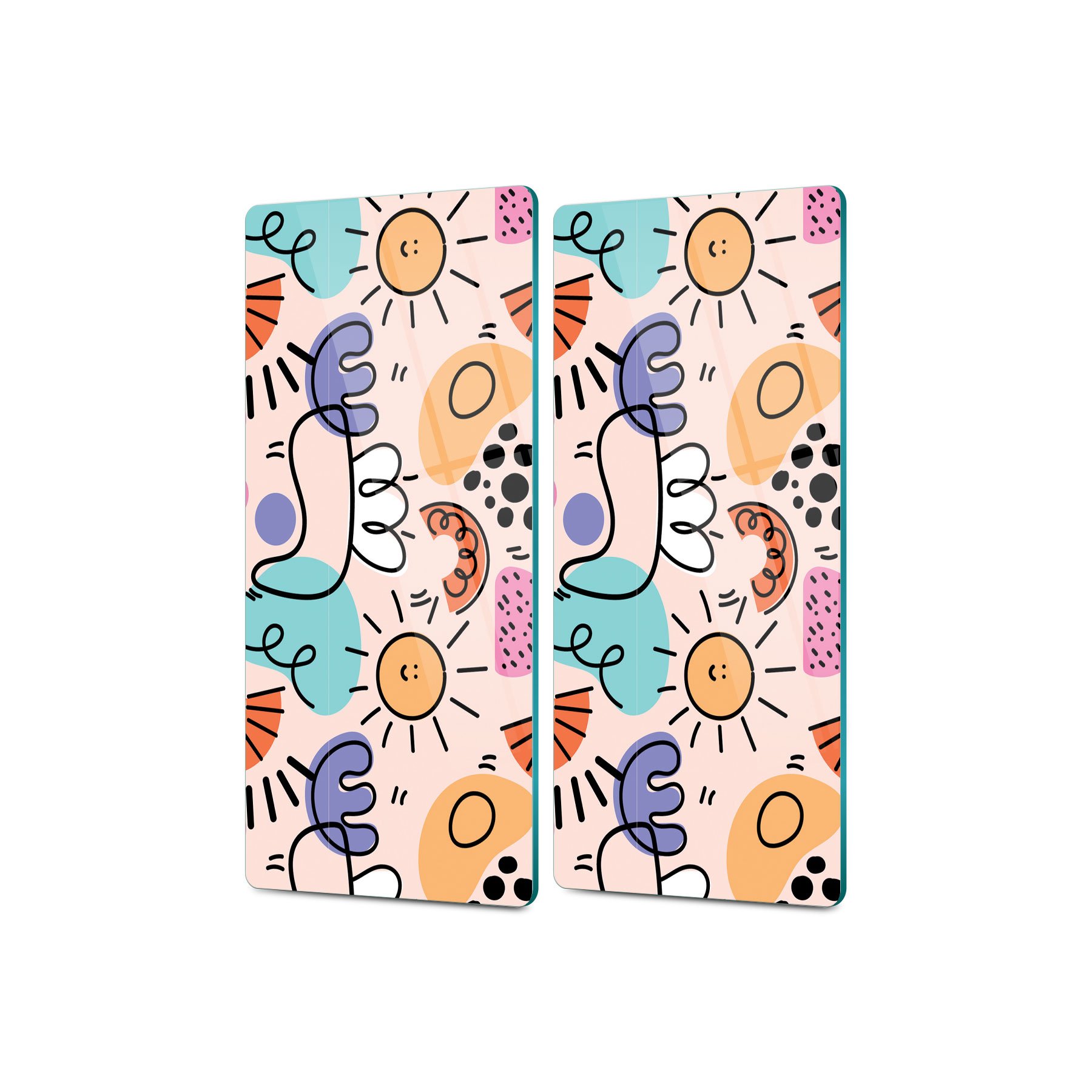 Decovetro Cam Kahve Sofra Sunum Tablası 2'li Set Renkli Geometrik Çizgi Desenli 30 x 15 Cm
