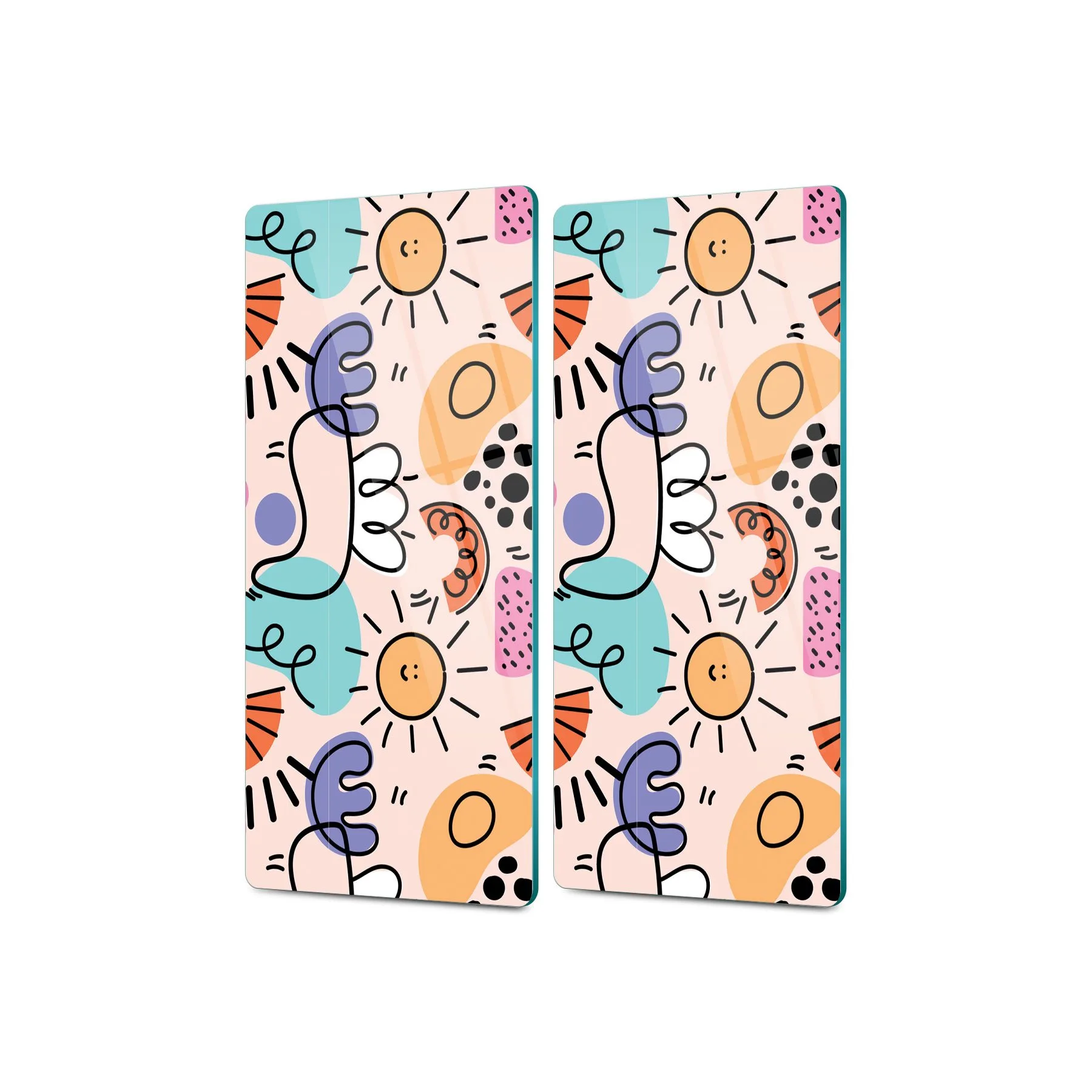 Decovetro Cam Kahve Sofra Sunum Tablası 2'li Set Renkli Geometrik Çizgi Desenli 30 x 15 Cm