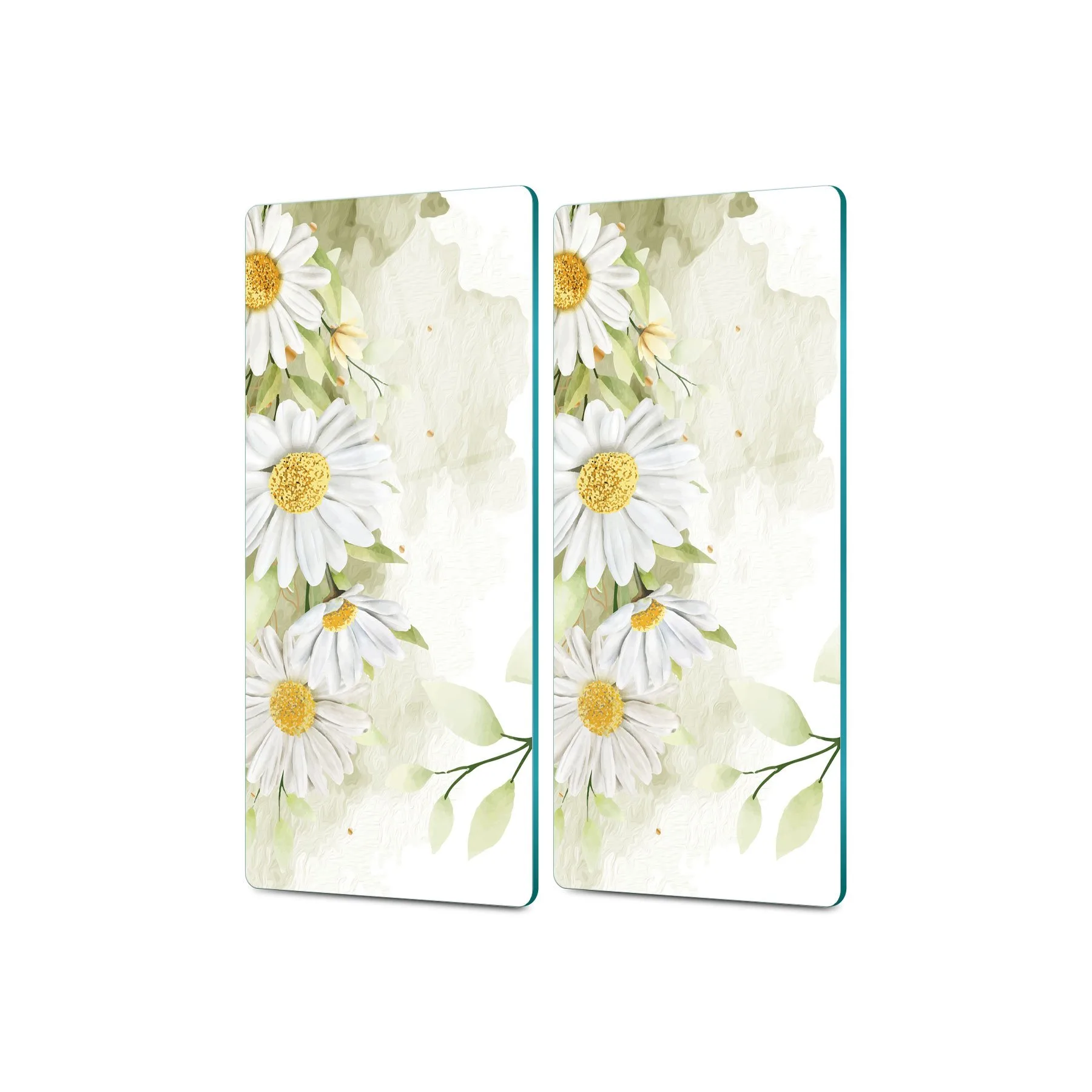 Decovetro Cam Kahve Sofra Sunum Tablası 2'li Set Suluboya Papatya Desenli 30 x 15 Cm