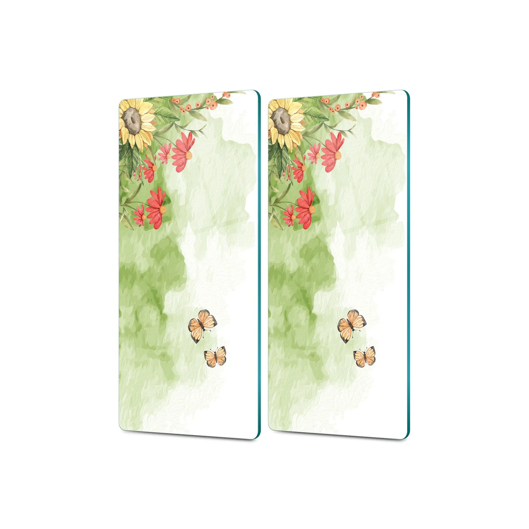 Decovetro Cam Kahve Sofra Sunum Tablası 2'li Set Suluboya Kelebek Desenli 30 x 15 Cm