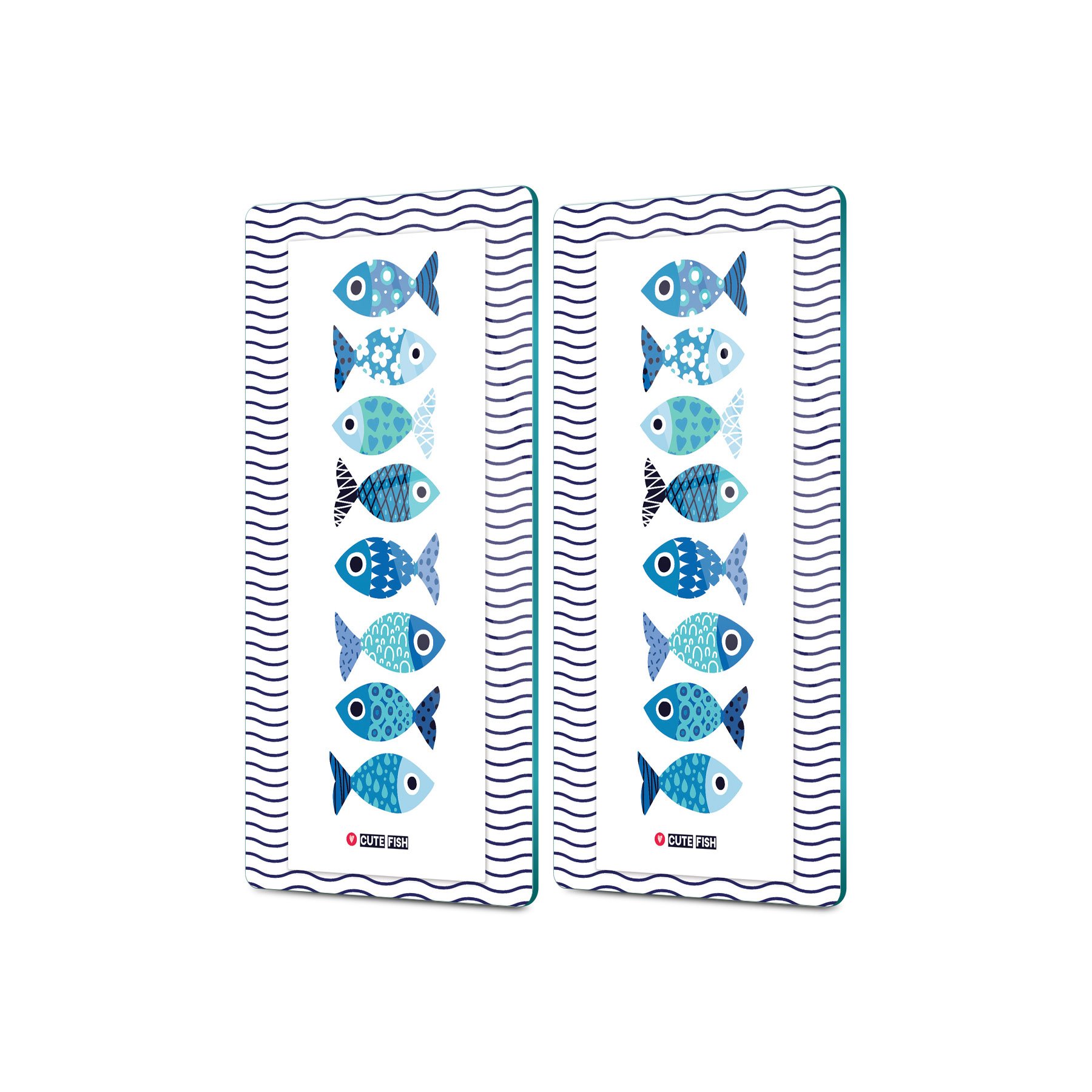 Decovetro Cam Kahve Sofra Sunum Tablası 2'li Set Marine Cute Fish 30 x 15 Cm