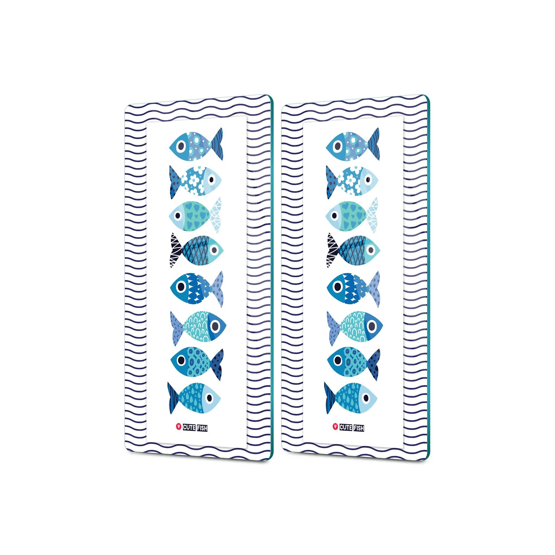 Decovetro Cam Kahve Sofra Sunum Tablası 2'li Set Marine Cute Fish 30 x 15 Cm