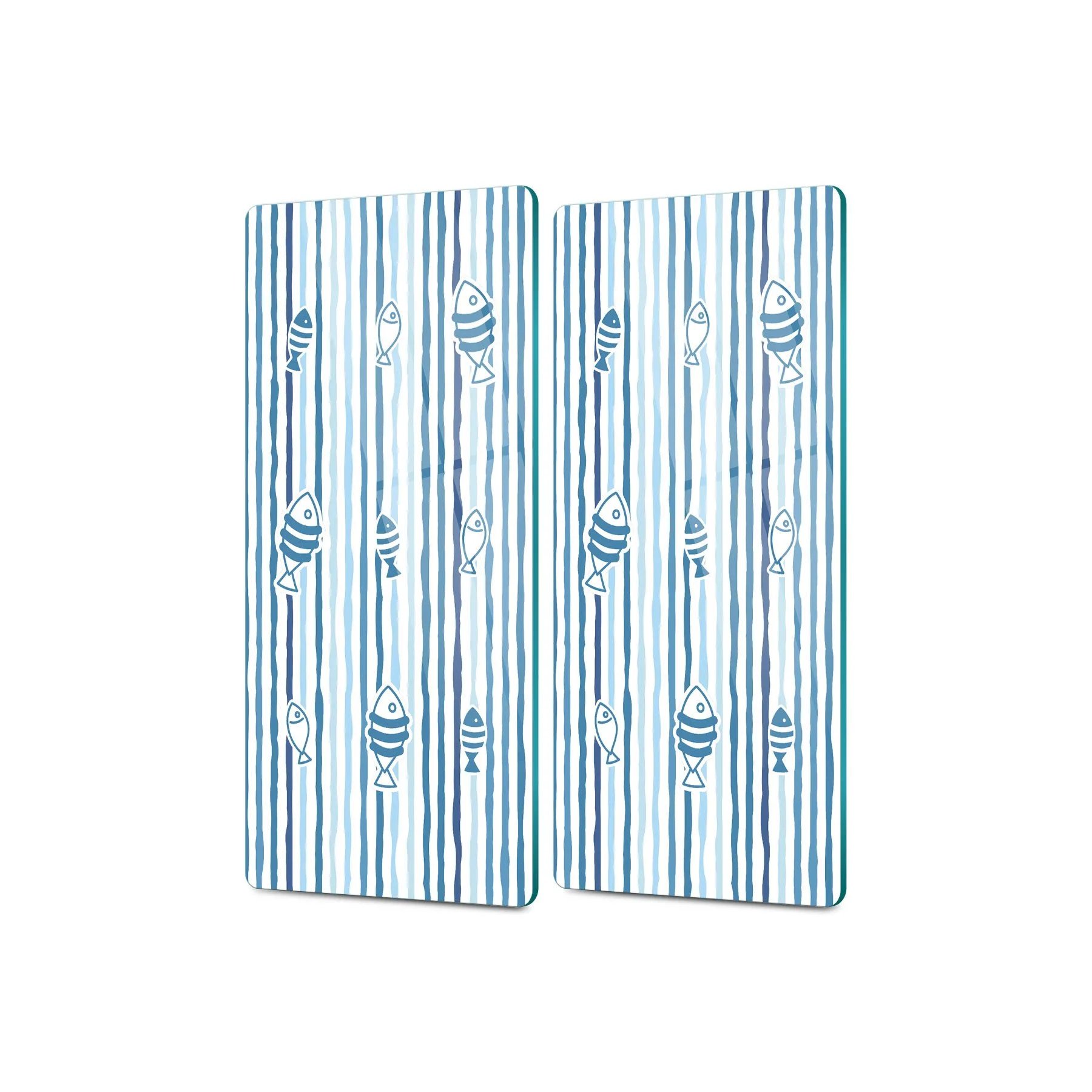 Decovetro Cam Kahve Sofra Sunum Tablası 2'li Set Marine Blue Fish Line 30 x 15 Cm