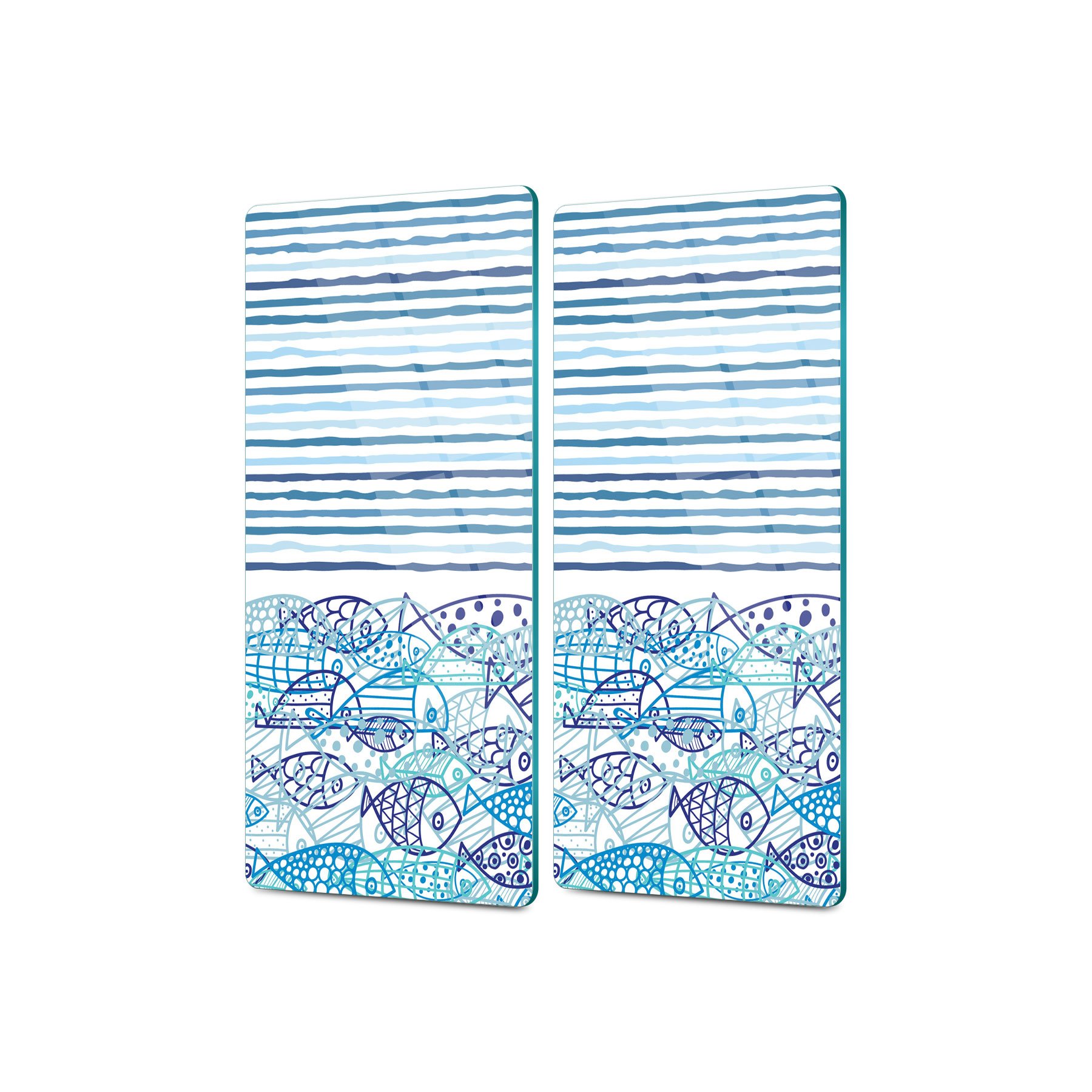 Decovetro Cam Kahve Sofra Sunum Tablası 2'li Set Marine Fish Waves 30 x 15 Cm